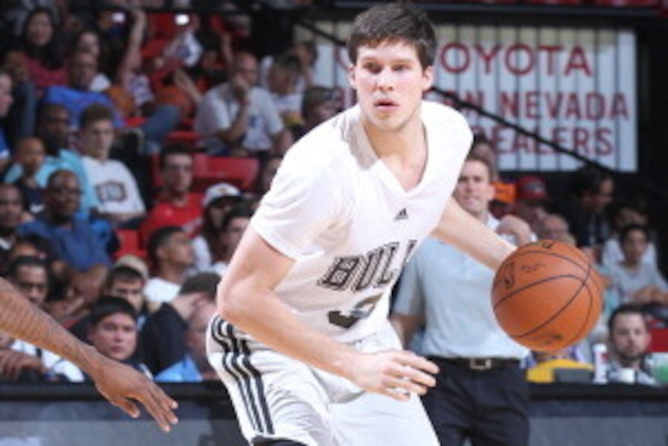 LAS VEGAS, NV - JULY 16: Doug McDermott #3 of the Chicago Bulls handles the ball against the Philadelphia 76ers on July 16, 2014 at the Cox Pavilion in Las Vegas, Nevada. NOTE TO USER: User expressly acknowledges and agrees that, by downloading and or usi