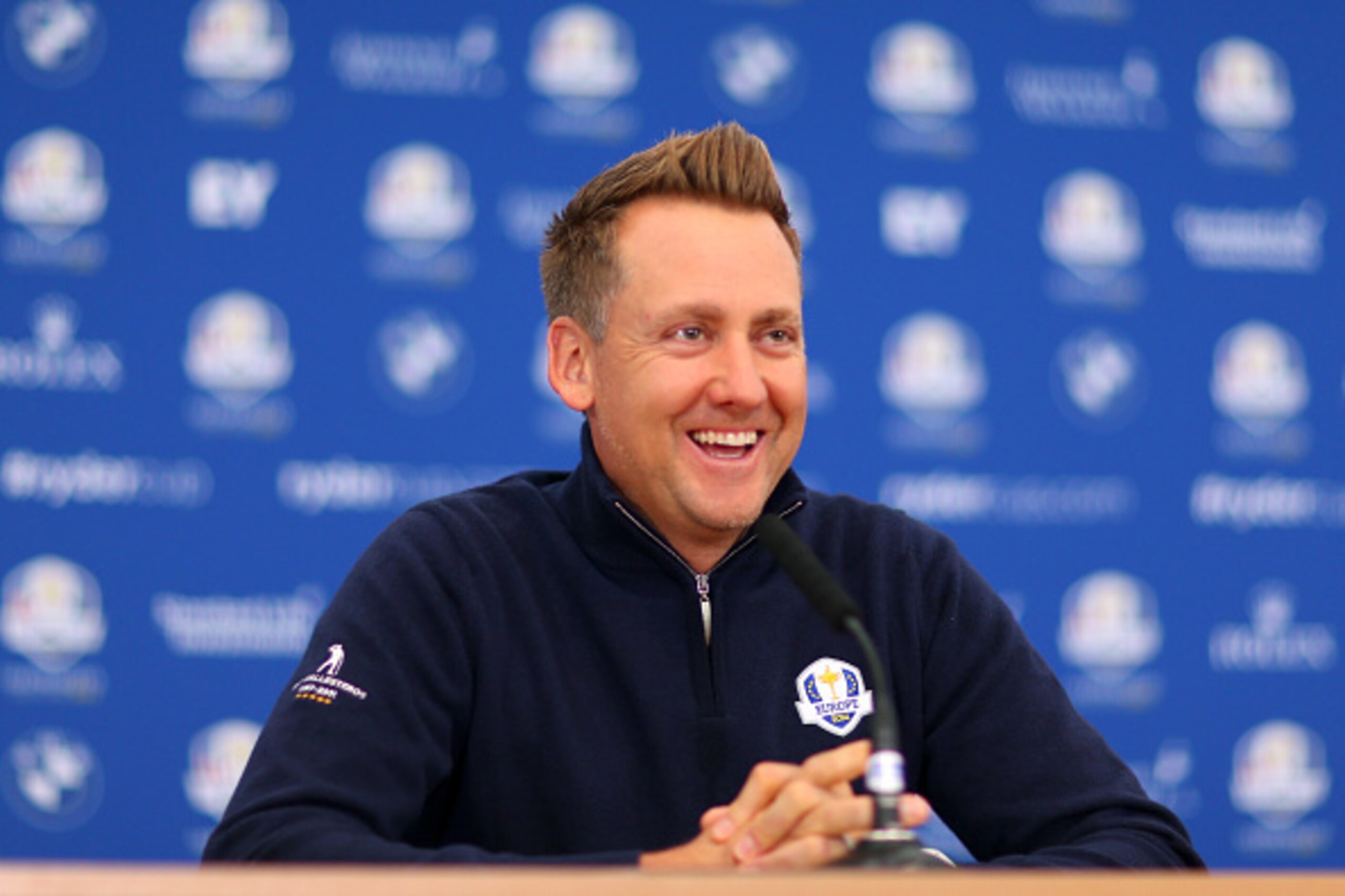 AUCHTERARDER, SCOTLAND - SEPTEMBER 25:  Ian Poulter of Europe speaks at a press conference ahead of the 2014 Ryder Cup on the PGA Centenary course at the Gleneagles Hotel on September 25, 2014 in Auchterarder, Scotland.  (Photo by Mike Ehrmann/Getty Image