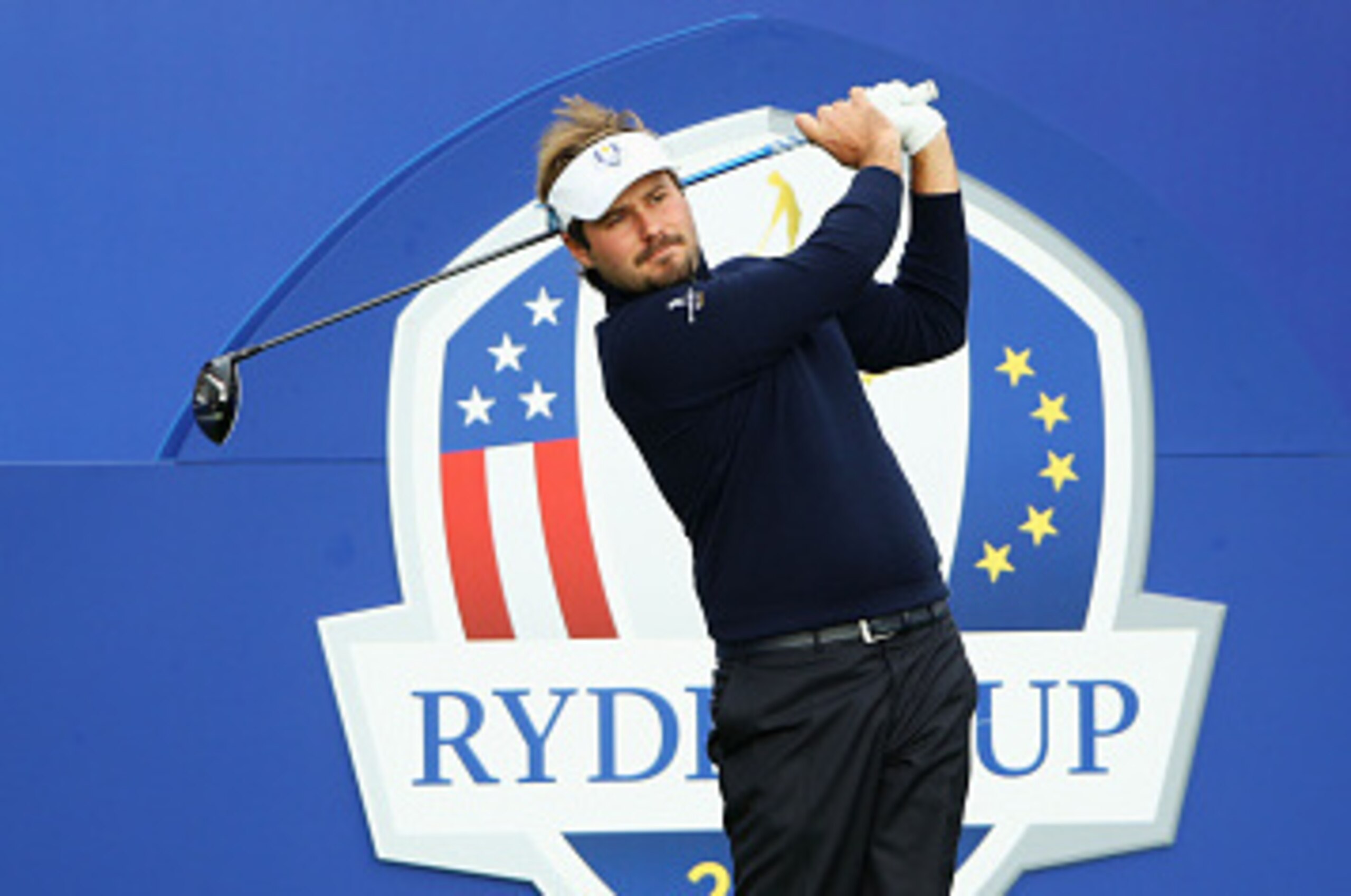 AUCHTERARDER, SCOTLAND - SEPTEMBER 25: Victor Dubuisson of Europe tees off during practice ahead of the 2014 Ryder Cup on the PGA Centenary course at the Gleneagles Hotel on September 25, 2014 in Auchterarder, Scotland.  (Photo by Ross Kinnaird/Getty Imag