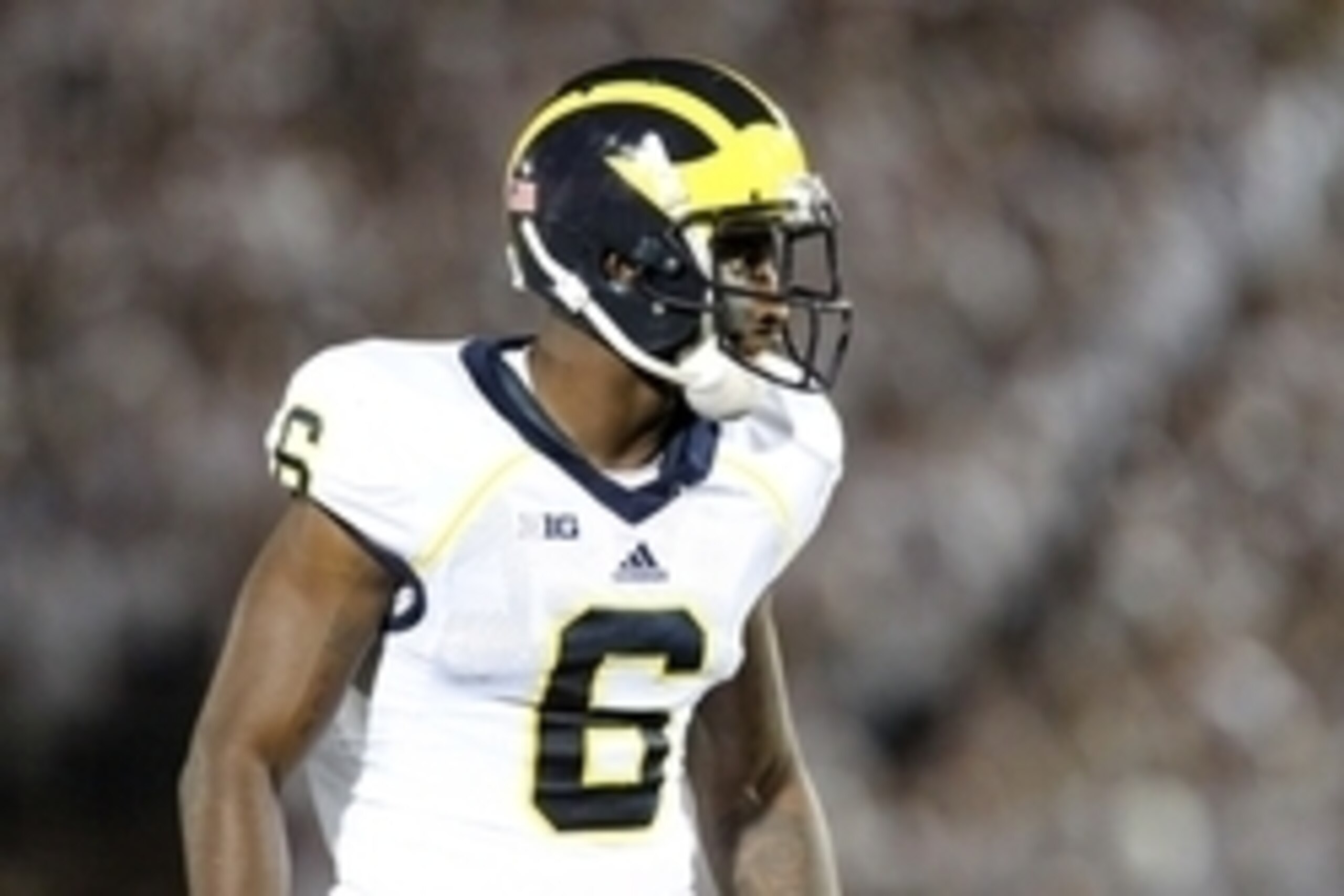 Oct 12, 2013; University Park, PA, USA; Michigan Wolverines defensive back Raymon Taylor (6) during the fourth quarter against the Penn State Nittany Lions at Beaver Stadium. Penn State defeated Michigan 43-40 in overtime. Mandatory Credit: Matthew O'Hare