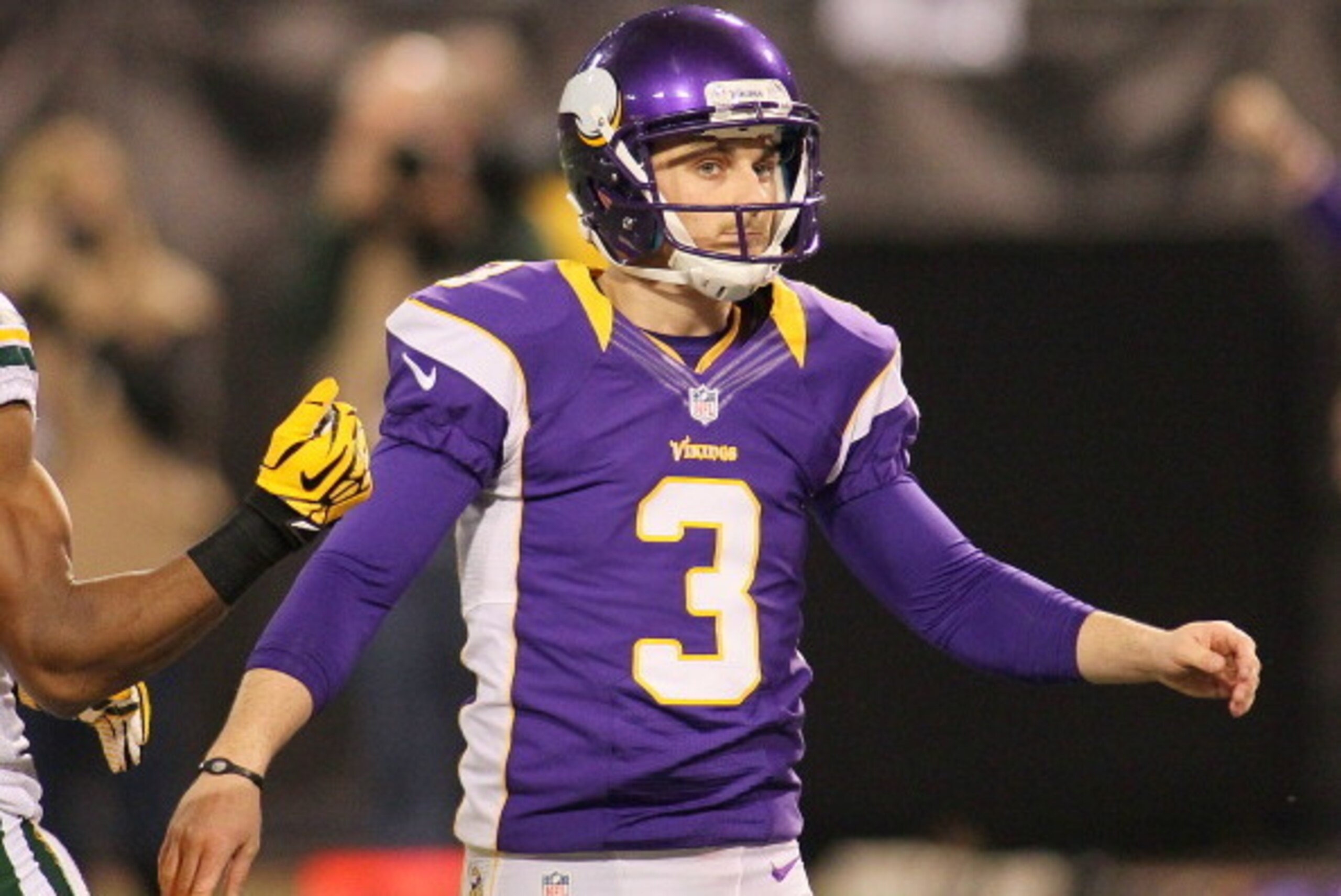 MINNEAPOLIS, MN - DECEMBER 30: Blair Walsh #3 of the Minnesota Vikings looks on after his game-winning field goal in the fourth quarter against the Green Bay Packers on December 30, 2012 at Mall of America Field at the Hubert H. Humphrey Metrodome in Minn MINNEAPOLIS, MN - DECEMBER 30: Blair Walsh #3 of the Minnesota Vikings looks on after his game-winning field goal in the fourth quarter against the Green Bay Packers on December 30, 2012 at Mall of America Field at the Hubert H. Humphrey Metrodome in Minn