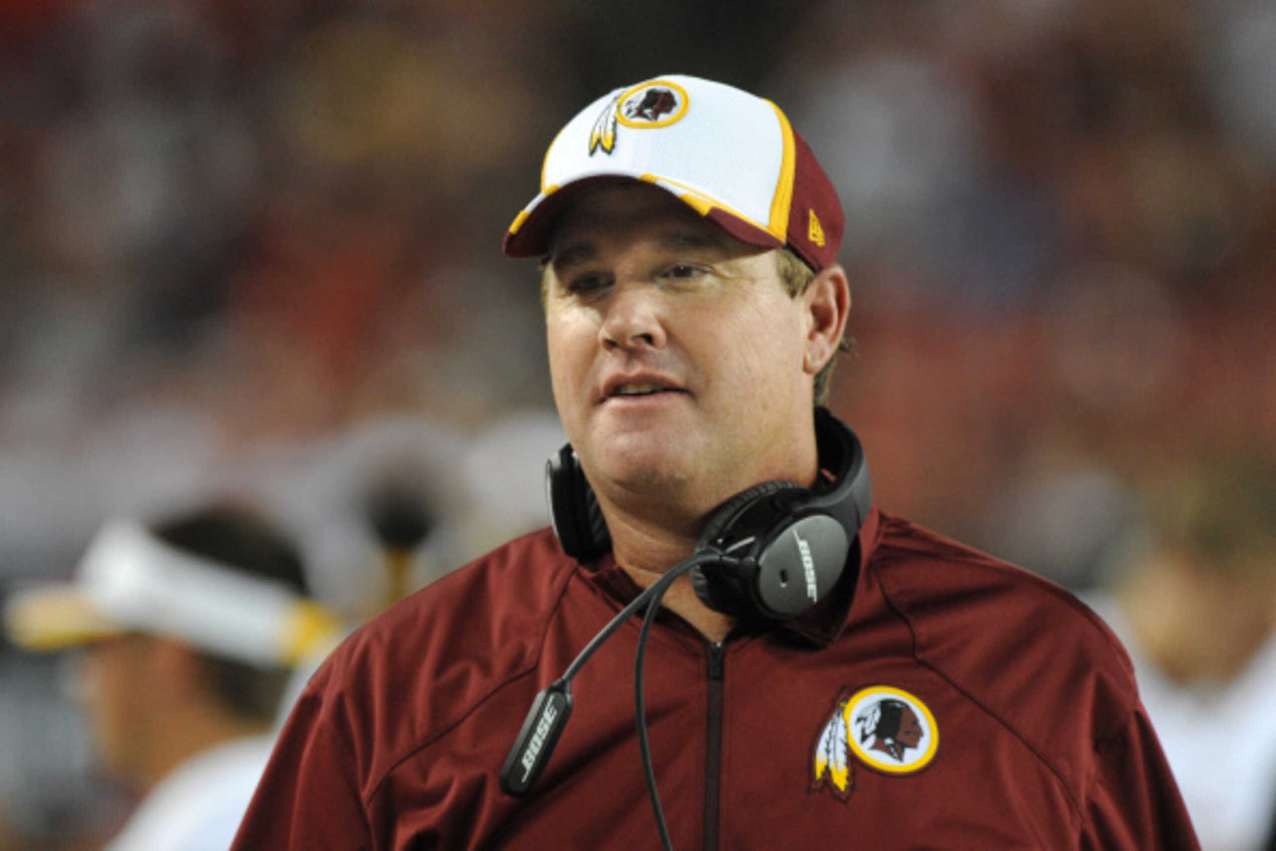 TAMPA, FL - AUGUST 28:  Head coach Jay Gruden of the Washington Redskins against the Tampa Bay Buccaneers at Raymond James Stadium on August 28, 2014 in Tampa, Florida.  (Photo by Cliff McBride/Getty Images)
