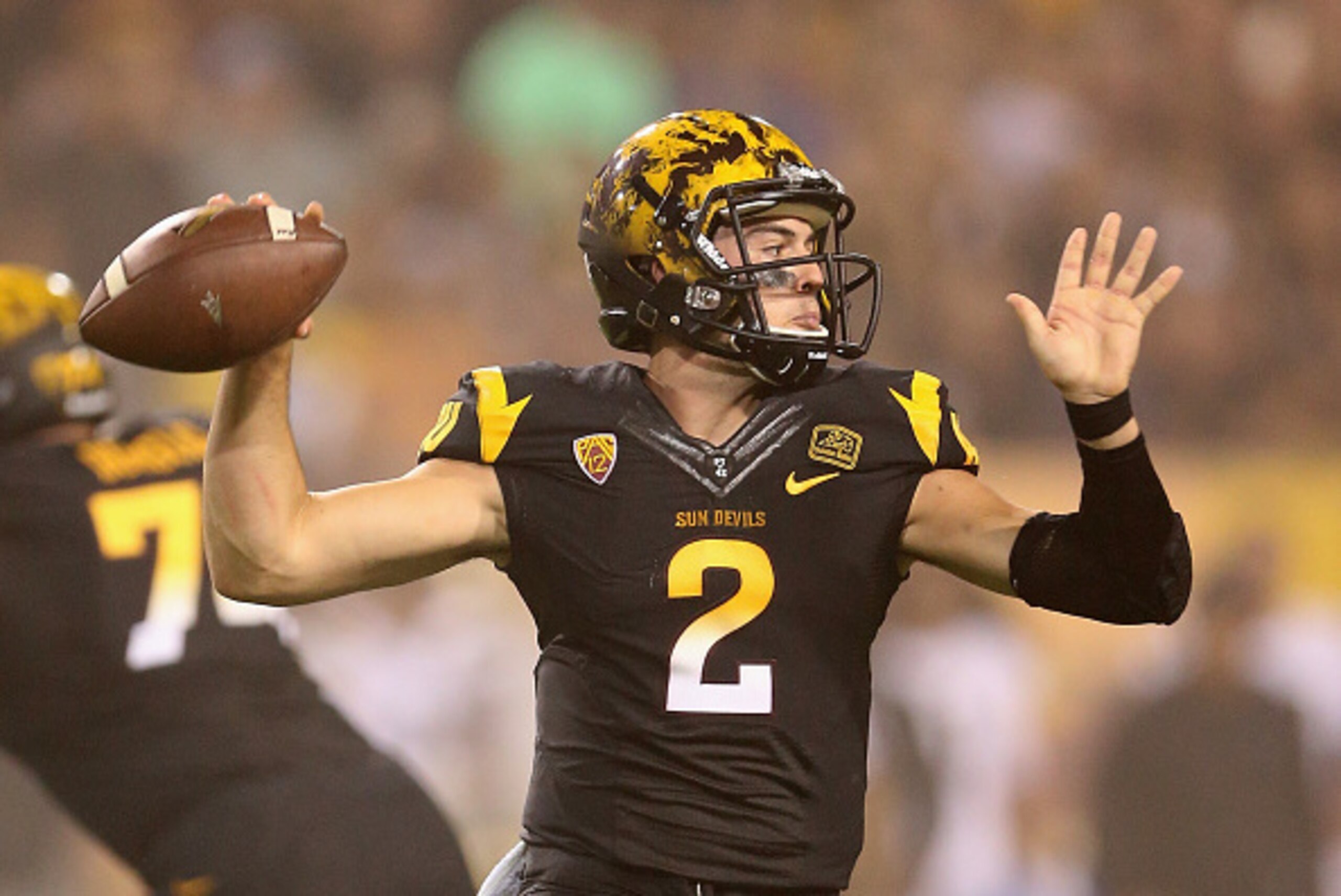 TEMPE, AZ - SEPTEMBER 25:  Quarterback Mike Bercovici #2 of the Arizona State Sun Devils throws a pass during the college football game against the Arizona State Sun Devils at Sun Devil Stadium on September 25, 2014 in Tempe, Arizona.  (Photo by Christian