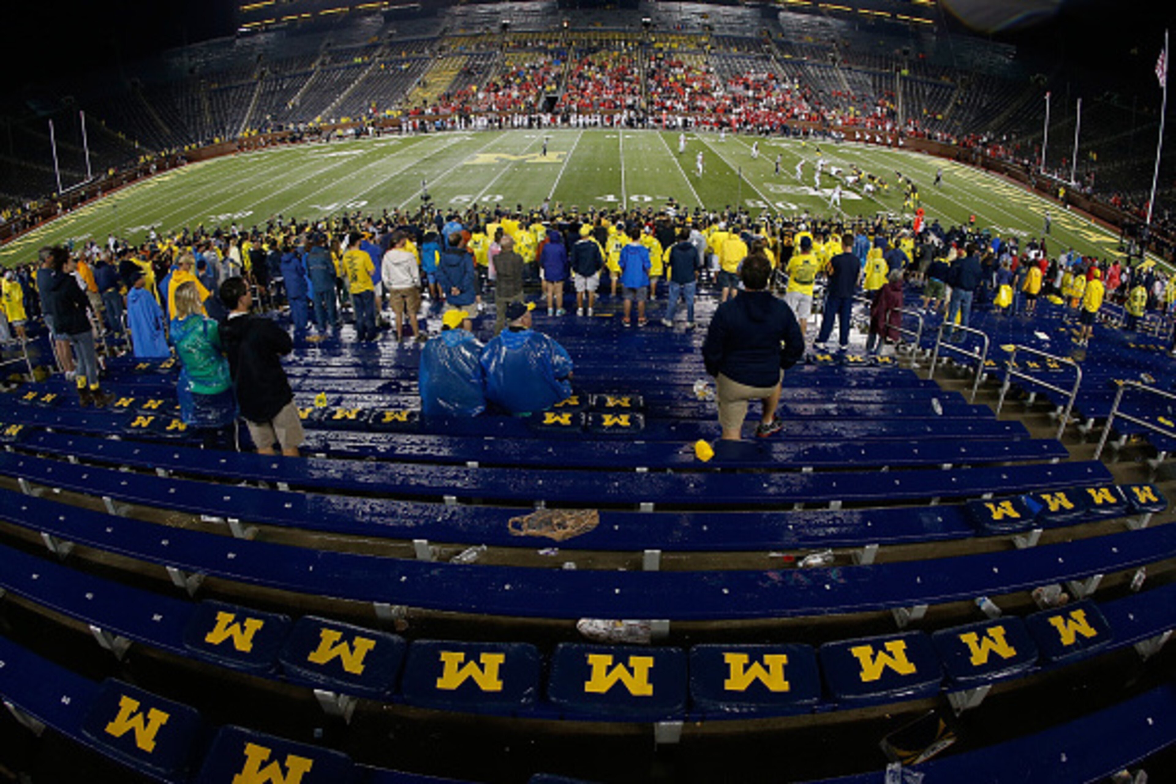 ANN ARBOR, MI - SEPTEMBER 20:  General view of Michigan Stadium while the Utah Utes and Michigan Wolverines finish a game after a 2 hour 24 minute weather delay on September 20, 2014 at Michigan Stadium in Ann Arbor, Michigan.  (Photo by Gregory Shamus/Ge