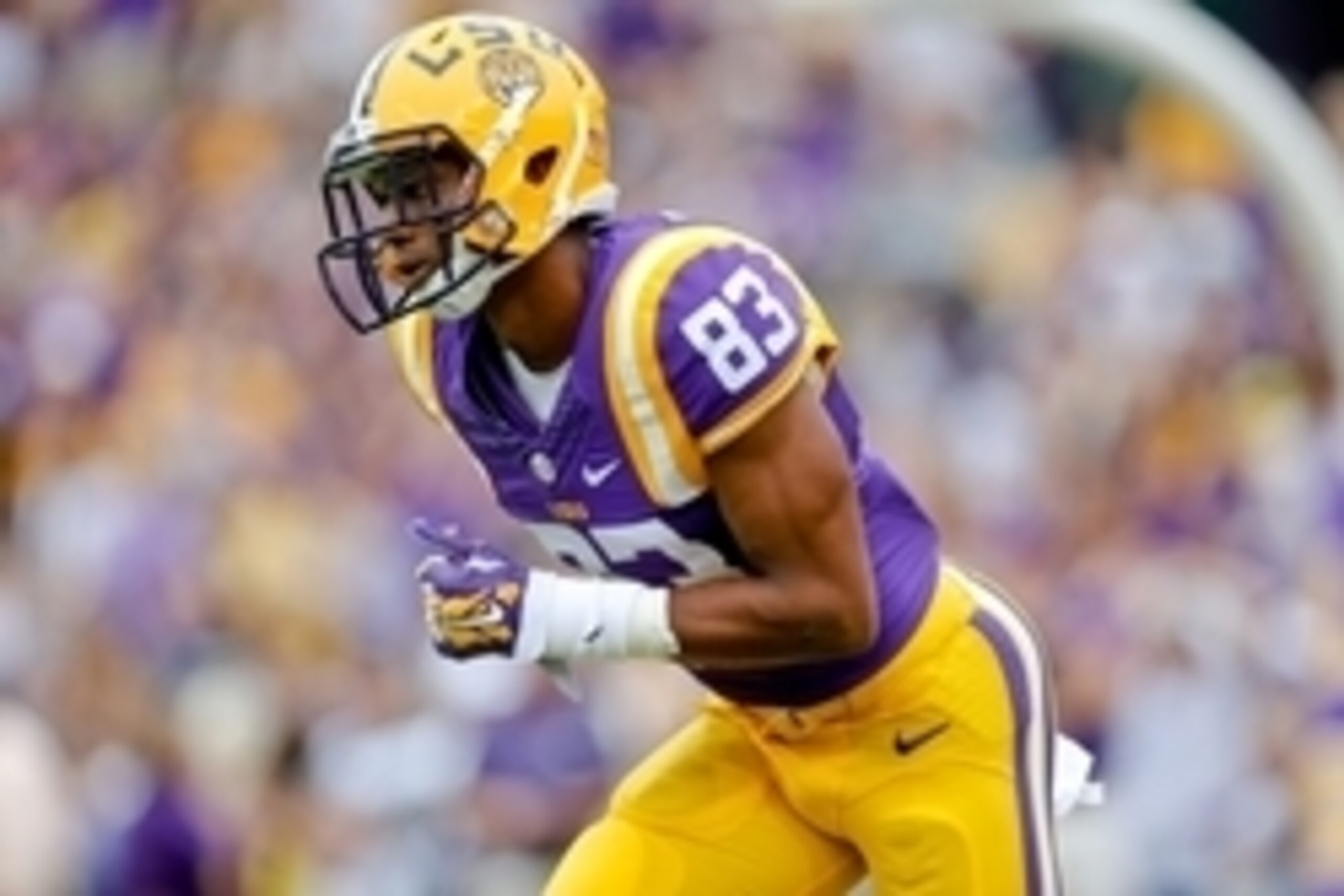 Sep 13, 2014; Baton Rouge, LA, USA; LSU Tigers wide receiver Travin Dural (83) prior to a game against the Louisiana Monroe Warhawks at Tiger Stadium. Mandatory Credit: Derick E. Hingle-USA TODAY Sports