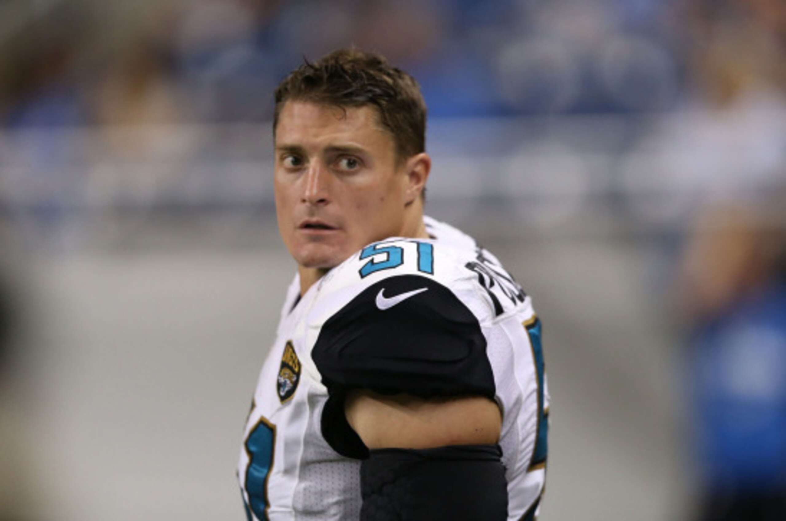 DETROIT, MI - AUGUST 22: Paul Posluszny #51 of the Jacksonville Jaguars leaves the field during the second half of the preseason game against the Detroit Lions at Ford Field on August 22, 2014 in Detroit, Michigan. The Lions defeated the Jaguars 13-12.  (