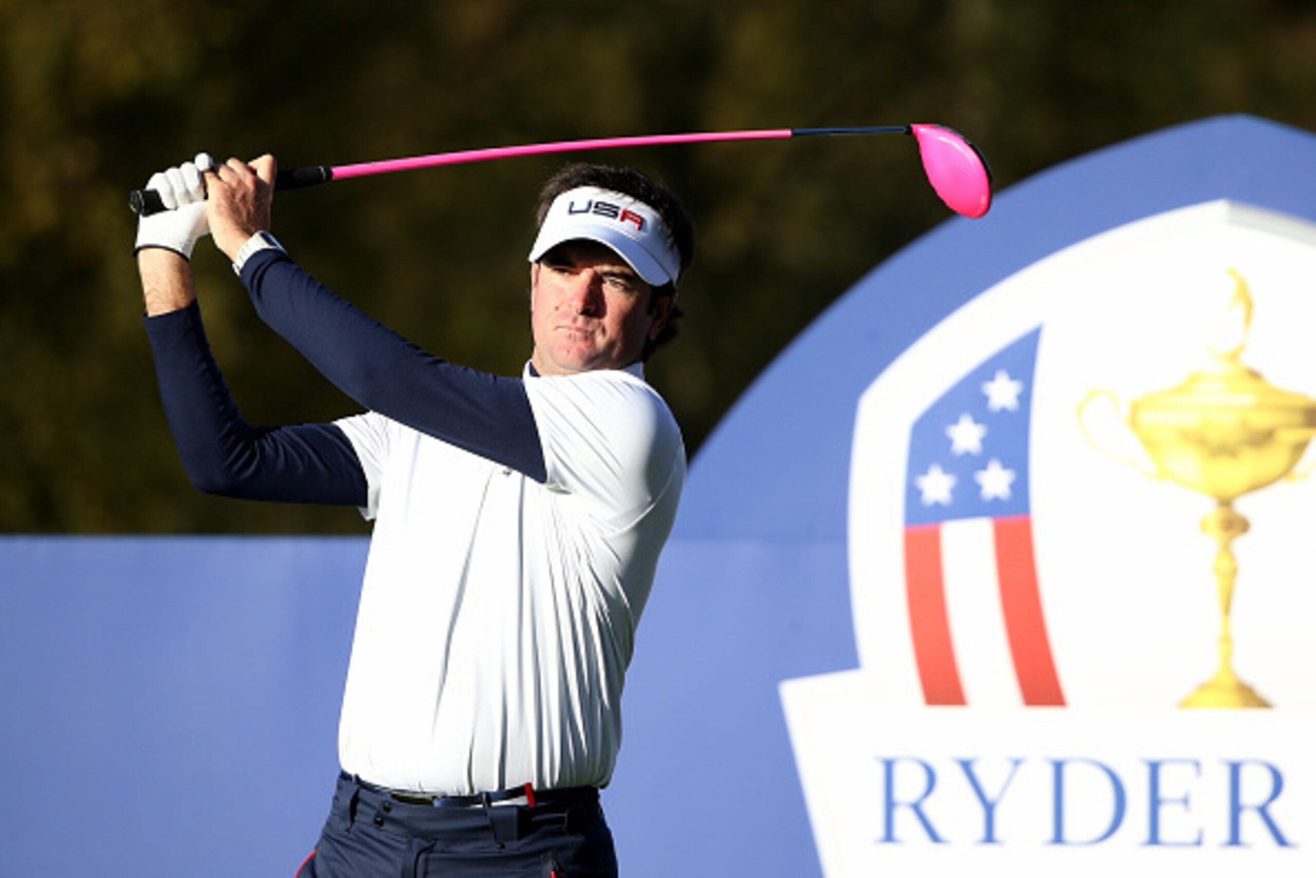 AUCHTERARDER, SCOTLAND - SEPTEMBER 26: Bubba Watson of the United States tees off from the 7th tee during the Morning Fourballs of the 2014 Ryder Cup on the PGA Centenary course at the Gleneagles Hotel on September 26, 2014 in Auchterarder, Scotland.  (Ph