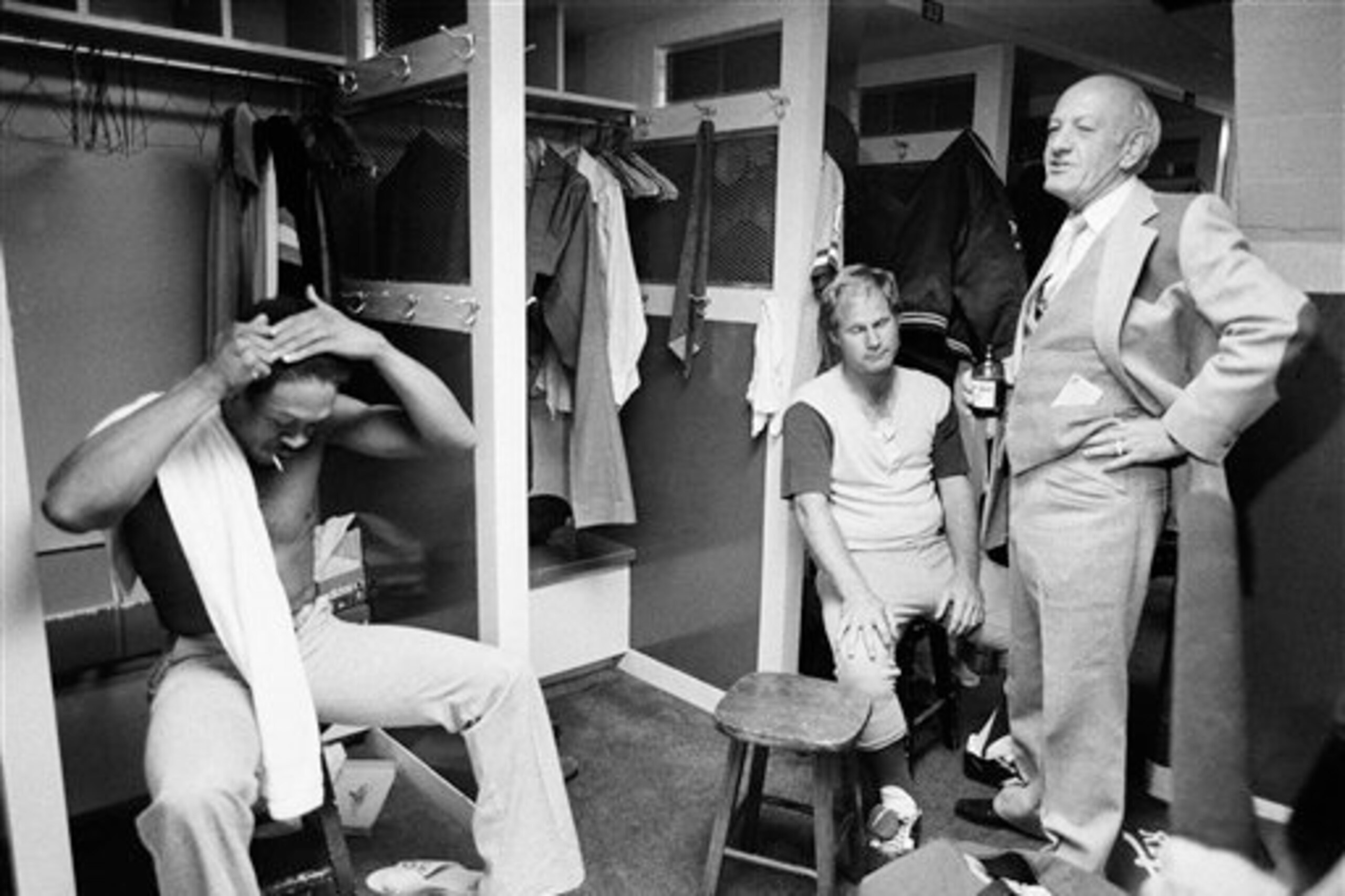 Owner Ewing Kauffman (right) in the Royals clubhouse.