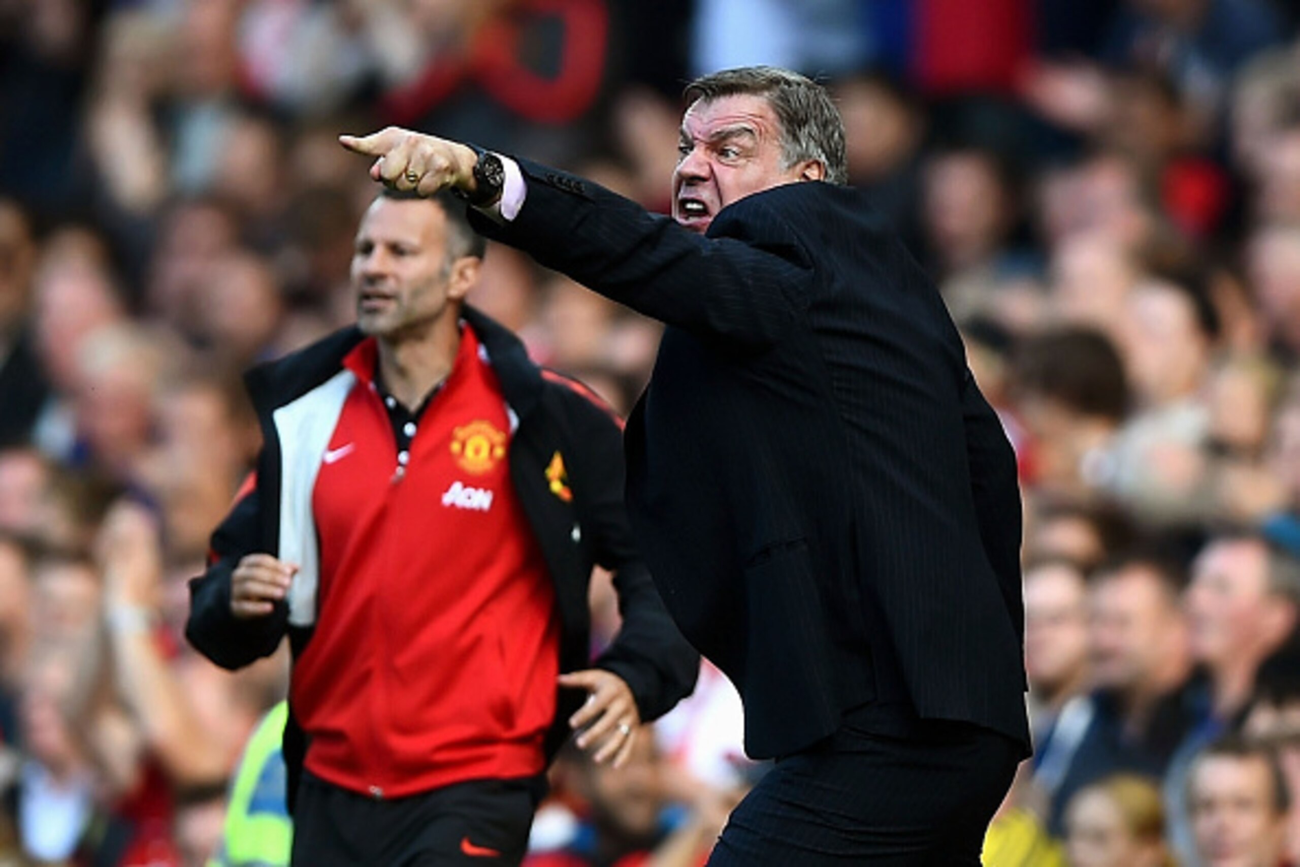 MANCHESTER, ENGLAND - SEPTEMBER 27: Sam Allardyce the West Ham manager shouts instructions to his players during the Barclays Premier League match between Manchester United and West Ham United at Old Trafford on September 27, 2014 in Manchester, England. MANCHESTER, ENGLAND - SEPTEMBER 27: Sam Allardyce the West Ham manager shouts instructions to his players during the Barclays Premier League match between Manchester United and West Ham United at Old Trafford on September 27, 2014 in Manchester, England.