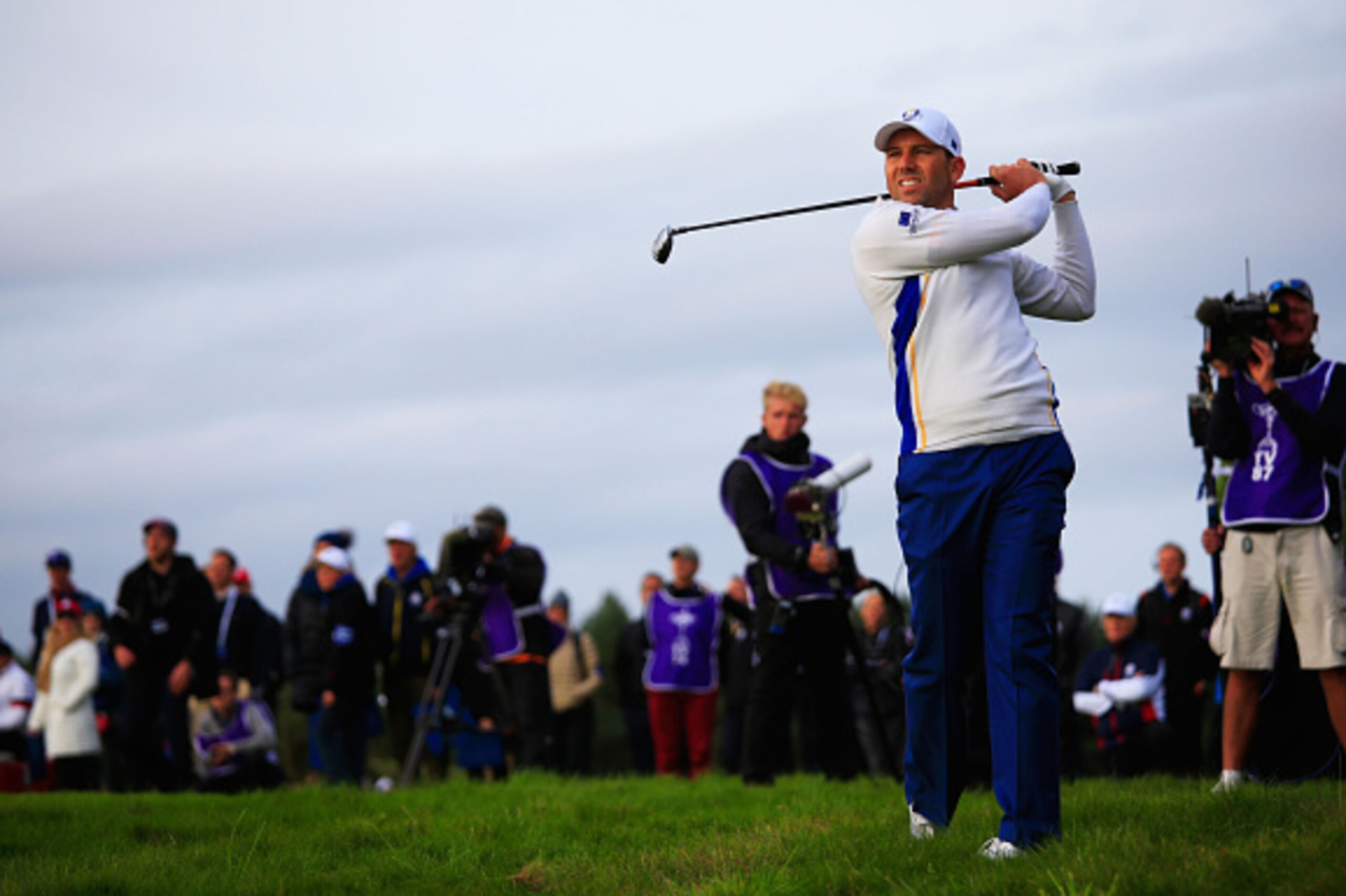 AUCHTERARDER, SCOTLAND - SEPTEMBER 27: Sergio Garcia of Europe plays a shot on the 16th hole during the Afternoon Foursomes of the 2014 Ryder Cup on the PGA Centenary course at the Gleneagles Hotel on September 27, 2014 in Auchterarder, Scotland.  (Photo 