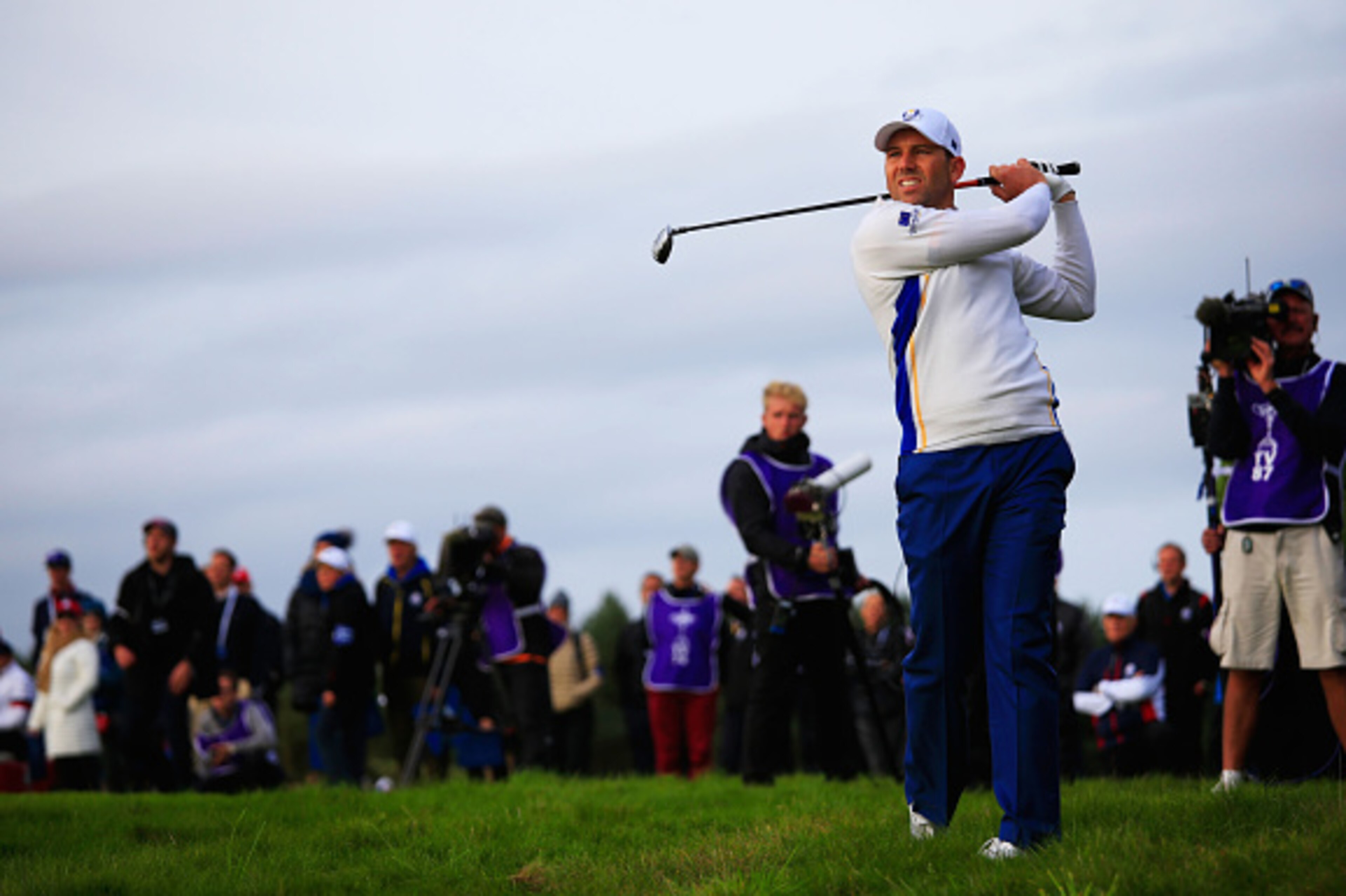 AUCHTERARDER, SCOTLAND - SEPTEMBER 27: Sergio Garcia of Europe plays a shot on the 16th hole during the Afternoon Foursomes of the 2014 Ryder Cup on the PGA Centenary course at the Gleneagles Hotel on September 27, 2014 in Auchterarder, Scotland.  (Photo 