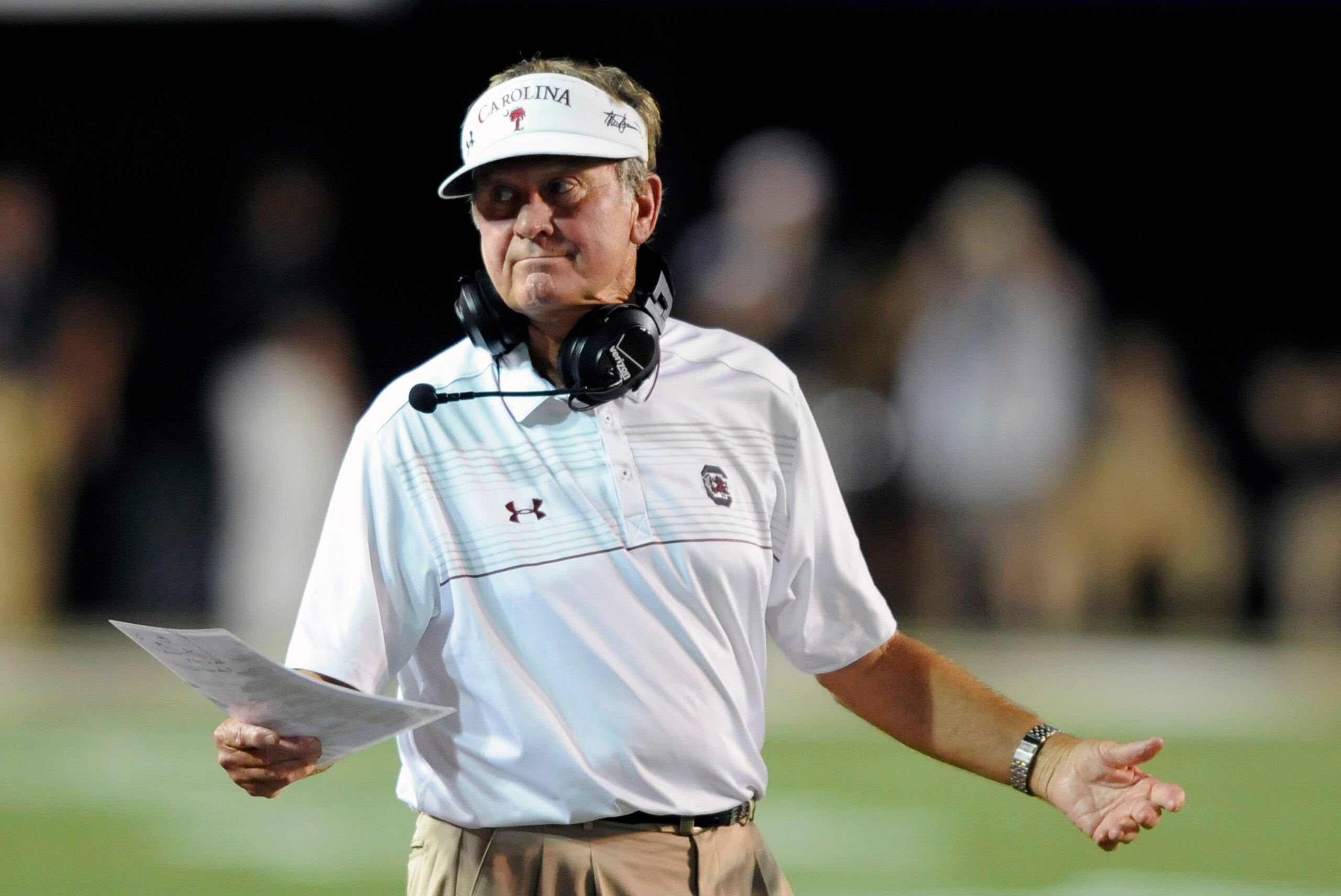 Sep 20, 2014; Nashville, TN, USA; South Carolina Gamecocks head coach Steve Spurrier during the first half against the Vanderbilt Commodores at Vanderbilt Stadium. Mandatory Credit: Christopher Hanewinckel-USA TODAY Sports