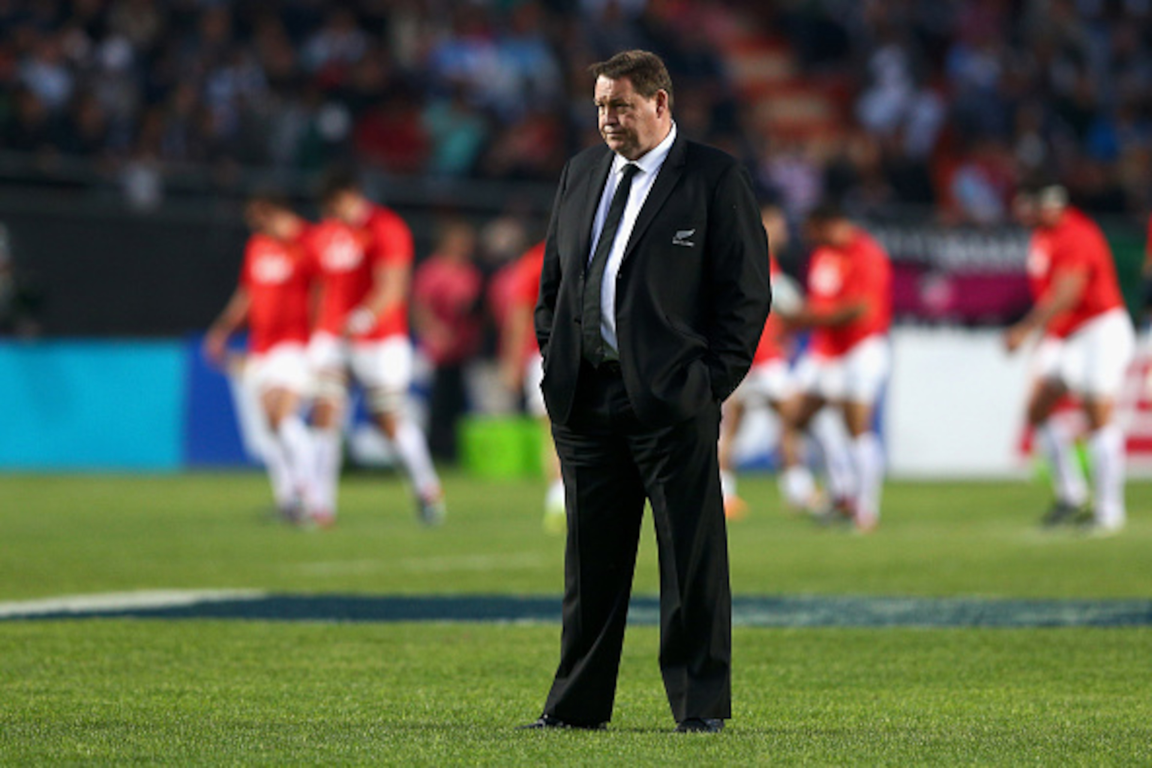 BUENOS AIRES, ARGENTINA - SEPTEMBER 27:  All Blacks coach Steve Hansen watches his team warm up prior to The Rugby Championship match between Argentina and the New Zealand All Blacks at Estadio Ciudad de La Plata on September 27, 2014 in Buenos Aires, Arg