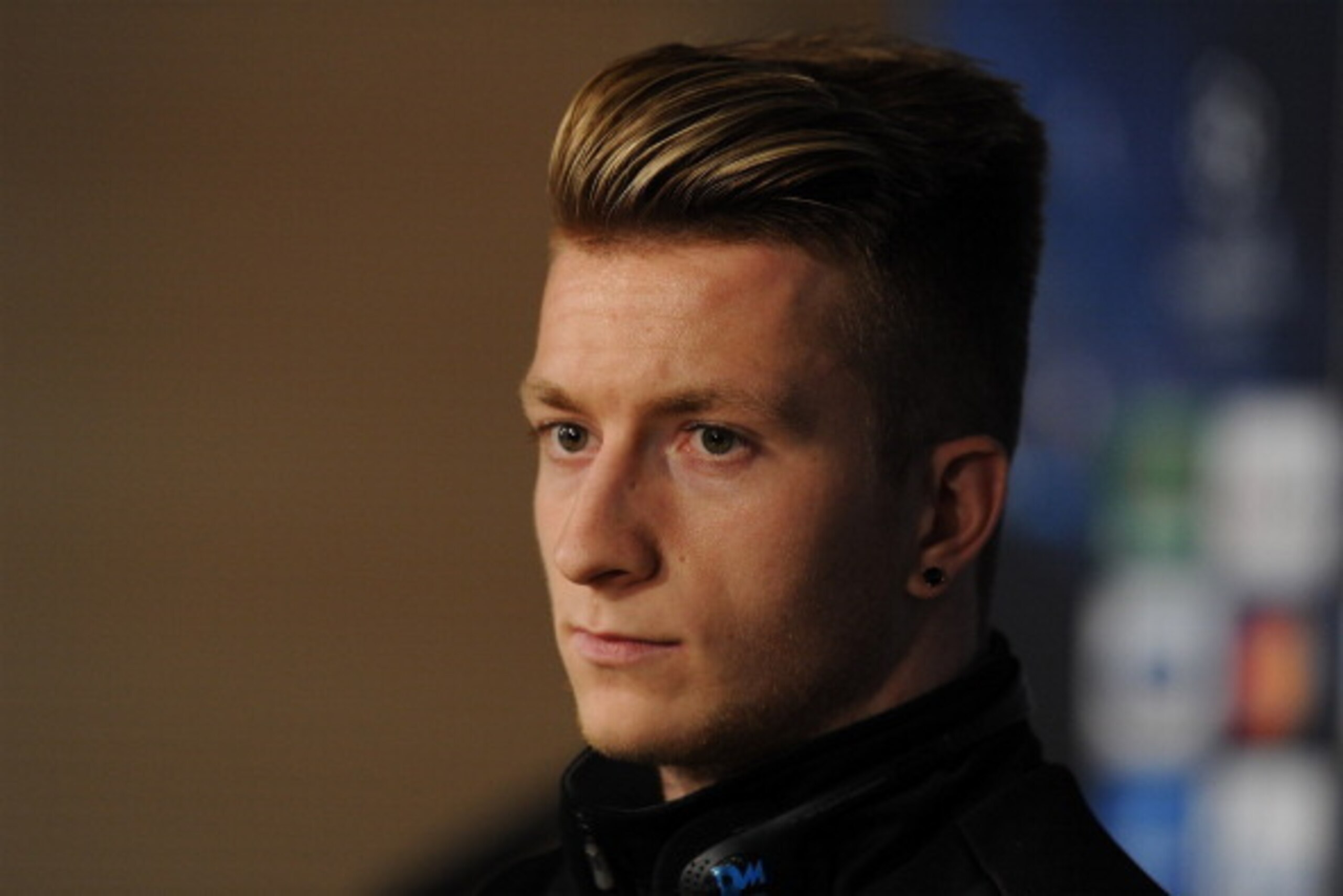 MADRID, SPAIN - APRIL 01:  Marco Reus of Borussia Dortmund gives a press conference at Santiago Bernabeu stadium ahead of the UEFA Champions League quarter-final match between Real Madrid and Borussia Dortmund on April 1, 2014 in Madrid, Spain.  (Photo by