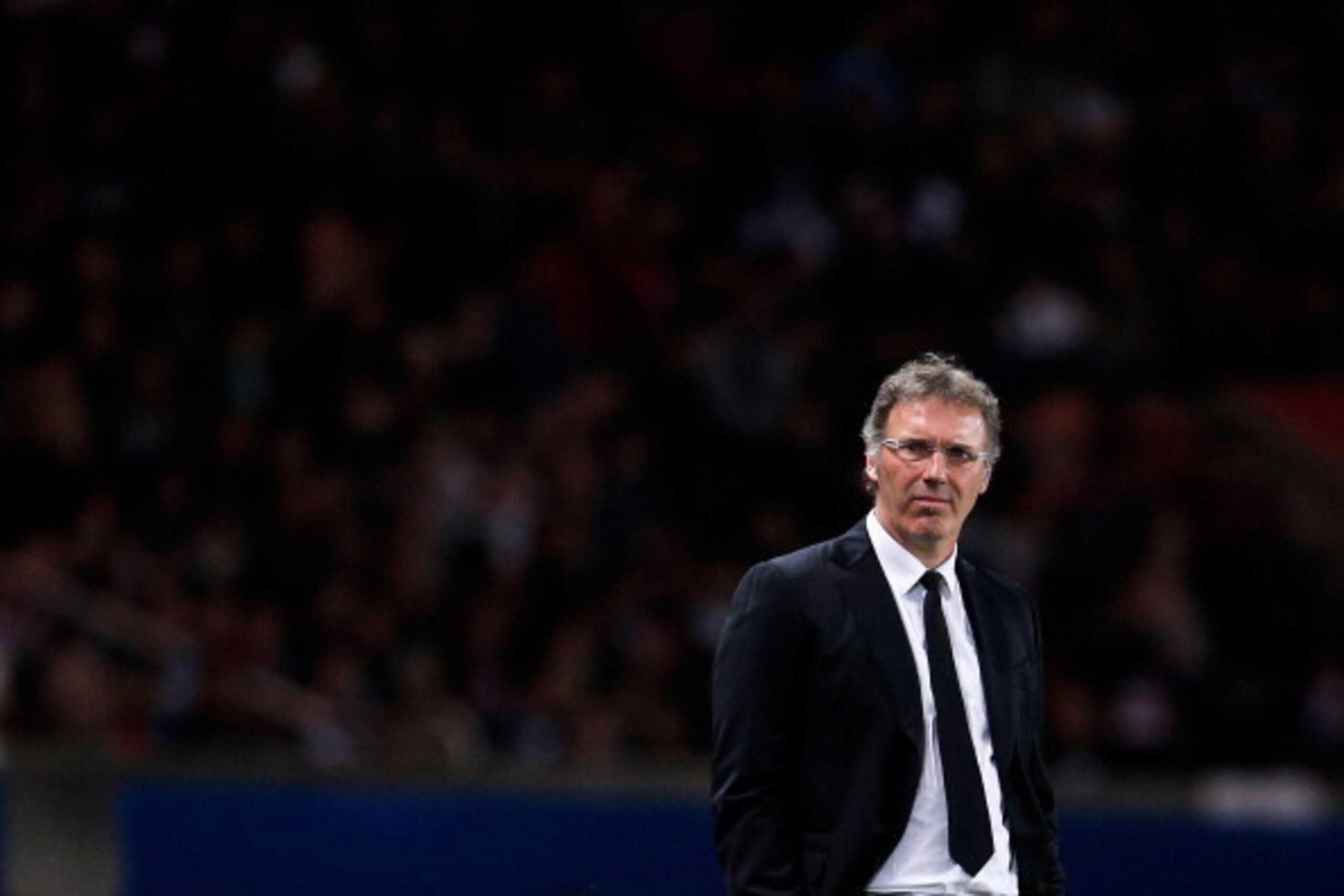 PARIS, FRANCE - MAY 07:  PSG Manager / Head Coach, Laurent Blanc looks on during the Ligue 1 match between Paris Saint-Germain FC and Stade Rennais FC at Parc des Princes on May 7, 2014 in Paris, France.  (Photo by Dean Mouhtaropoulos/Getty Images)