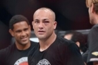 Nov 2, 2013; Long Beach, CA, USA;   Eddie Alvarez in the cage after his Bellator lightweight world championship fight against Michael Chandler (not pictured ) at the Long Beach Arena. Alvarez won the fight. Mandatory Credit: Jayne Kamin-Oncea-USA TODAY Sp