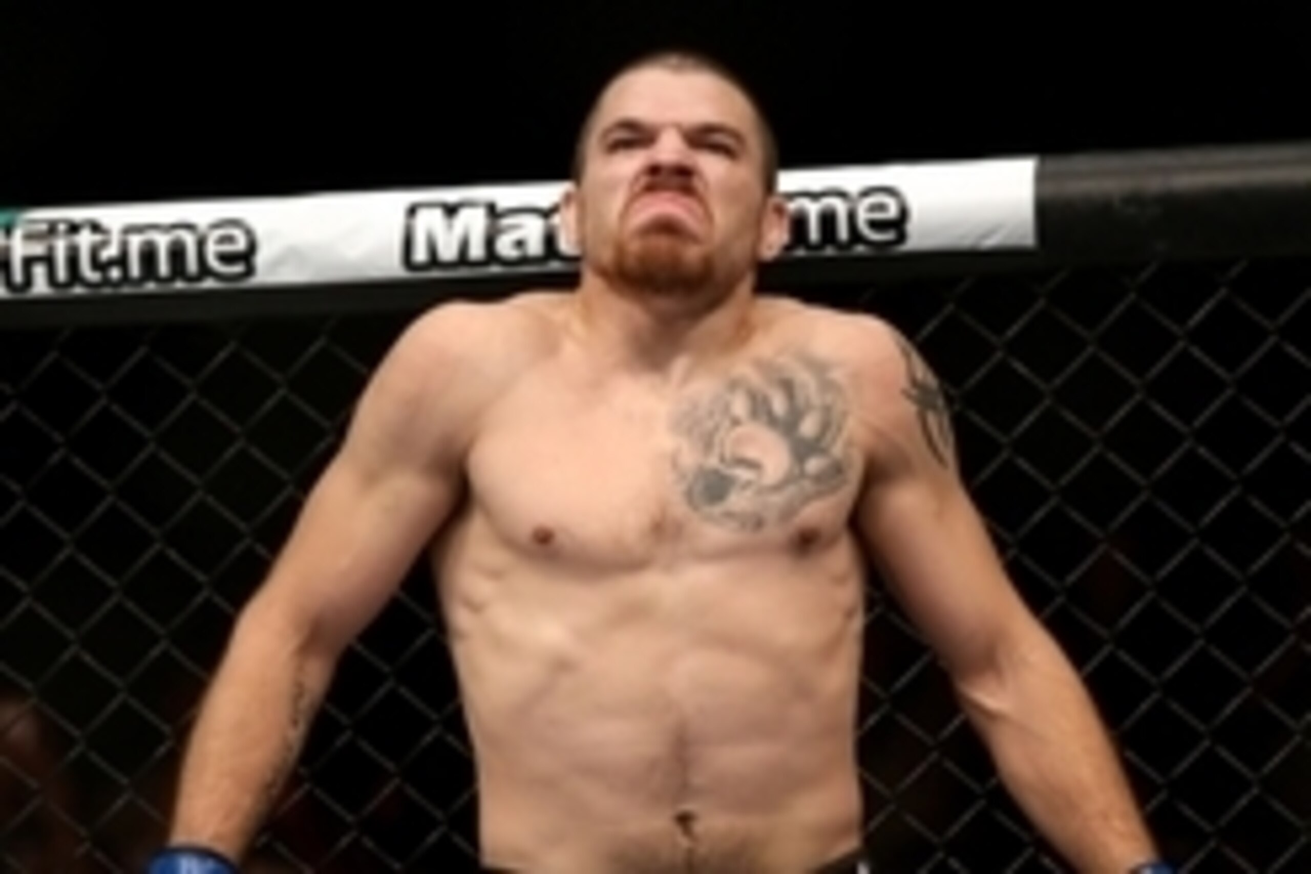 Jul 16, 2014; Atlantic City, NJ, USA; Jim Miller works himself up during a 5-round lightweight bout at Revel Casino. Mandatory Credit: Bill Streicher-USA TODAY Sports