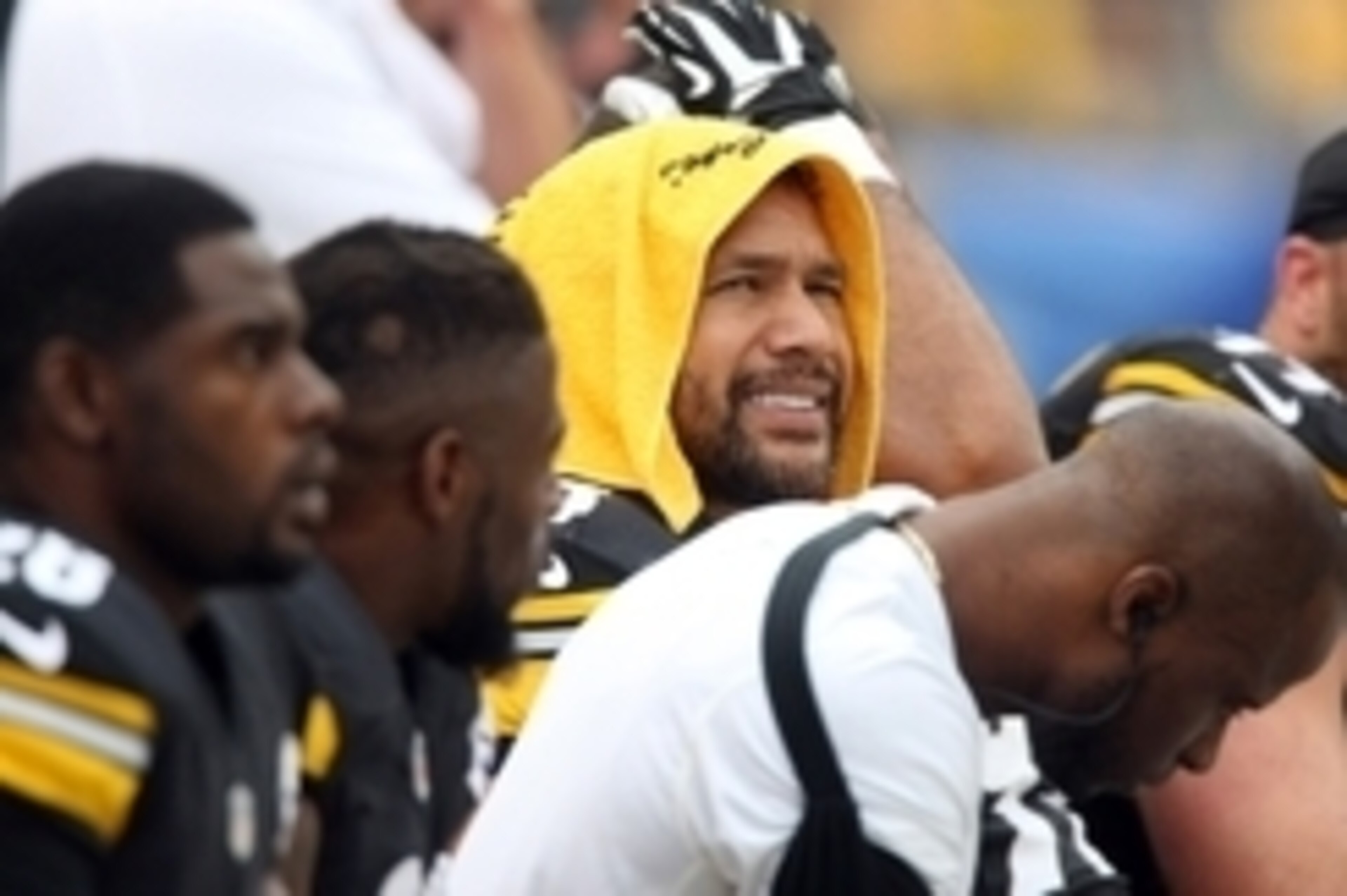 Sep 28, 2014; Pittsburgh, PA, USA; Pittsburgh Steelers safety Troy Polamalu (43) on the sidelines against the Tampa Bay Buccaneers during the first quarter at Heinz Field. Mandatory Credit: Jason Bridge-USA TODAY Sports