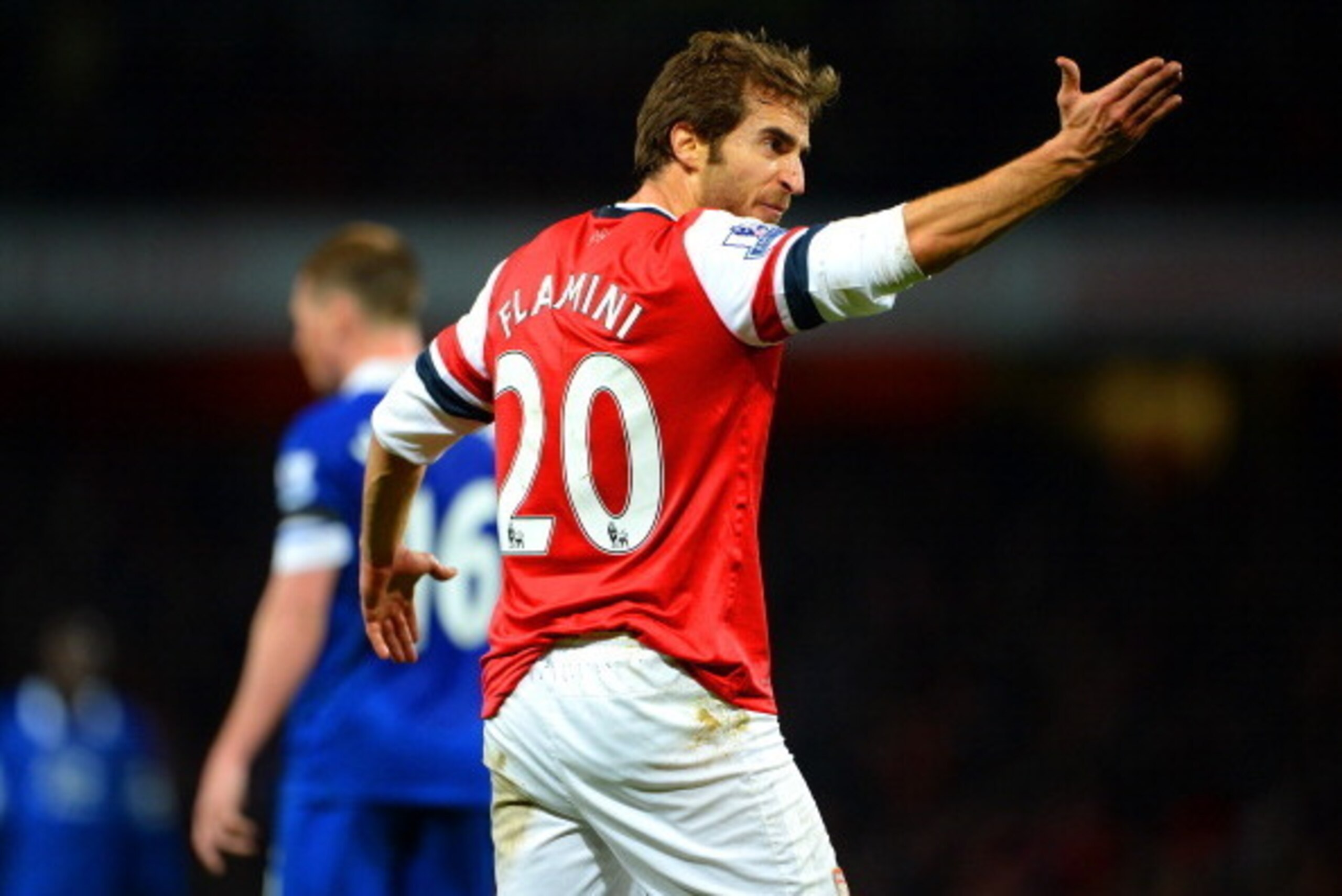 LONDON, ENGLAND - DECEMBER 08:  Mathieu Flamini of Arsenal shows his frustration during the Barclays Premier League match between Arsenal and Everton at Emirates Stadium on December 8, 2013 in London, England.  (Photo by Michael Regan/Getty Images)