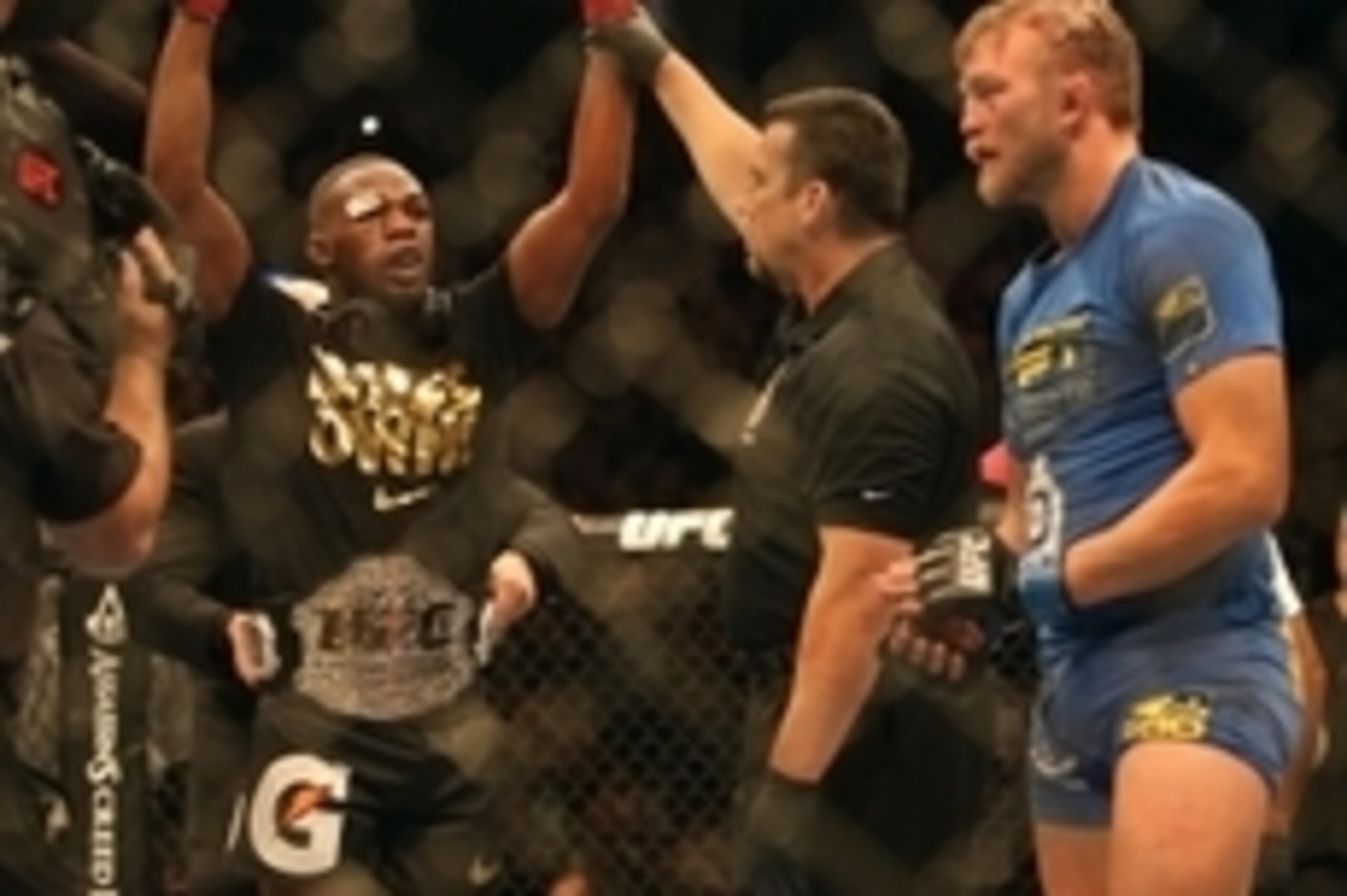 Sep 21, 2013; Toronto, Ontario, CAN; Jon Jones reacts after being handed the decision against Alexander Gustafsson during their light heavyweight championship bout at UFC 165 at the Air Canada Centre. Mandatory Credit: Tom Szczerbowski-USA TODAY Sports