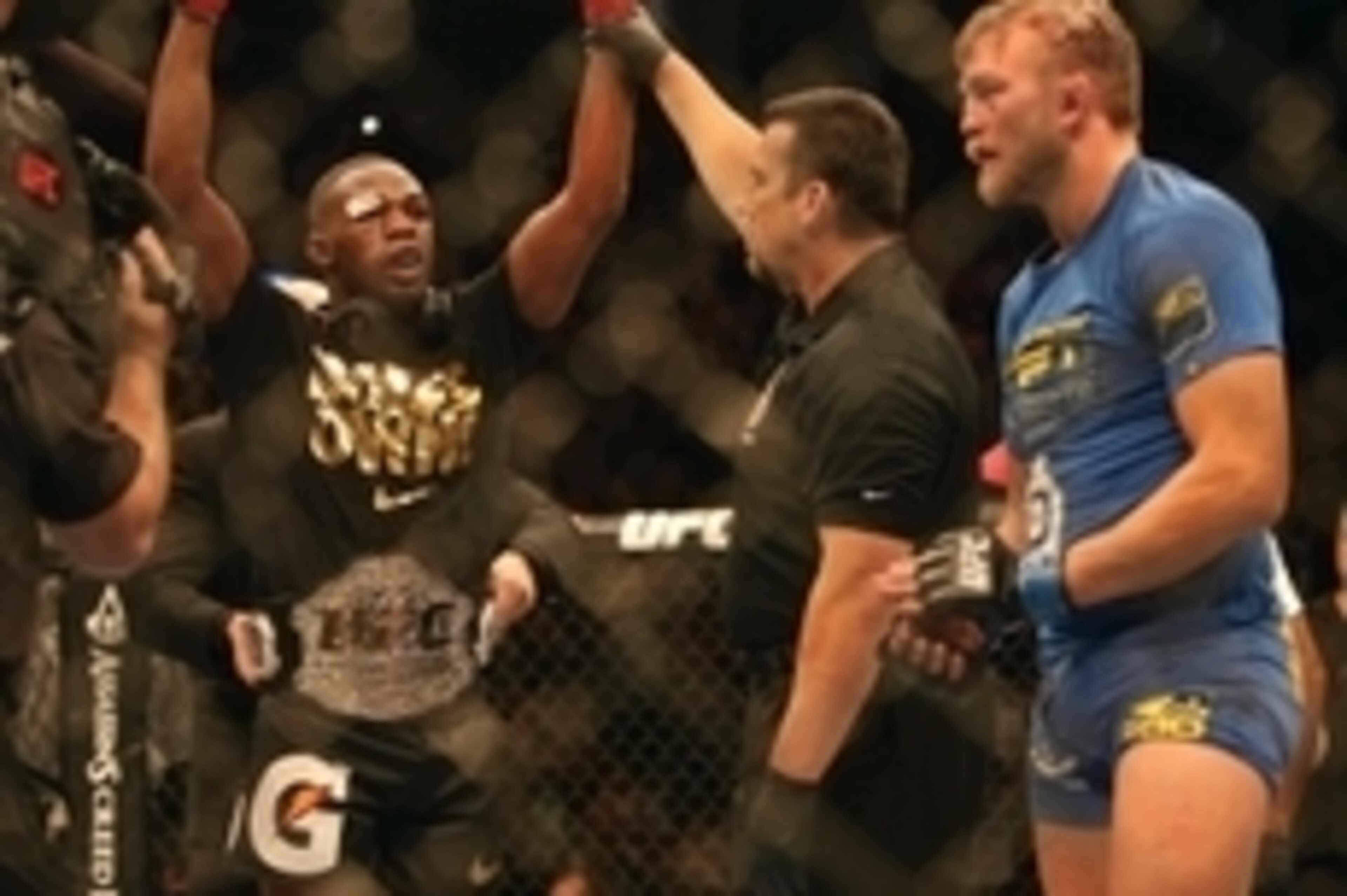 Sep 21, 2013; Toronto, Ontario, CAN; Jon Jones reacts after being handed the decision against Alexander Gustafsson during their light heavyweight championship bout at UFC 165 at the Air Canada Centre. Mandatory Credit: Tom Szczerbowski-USA TODAY Sports
