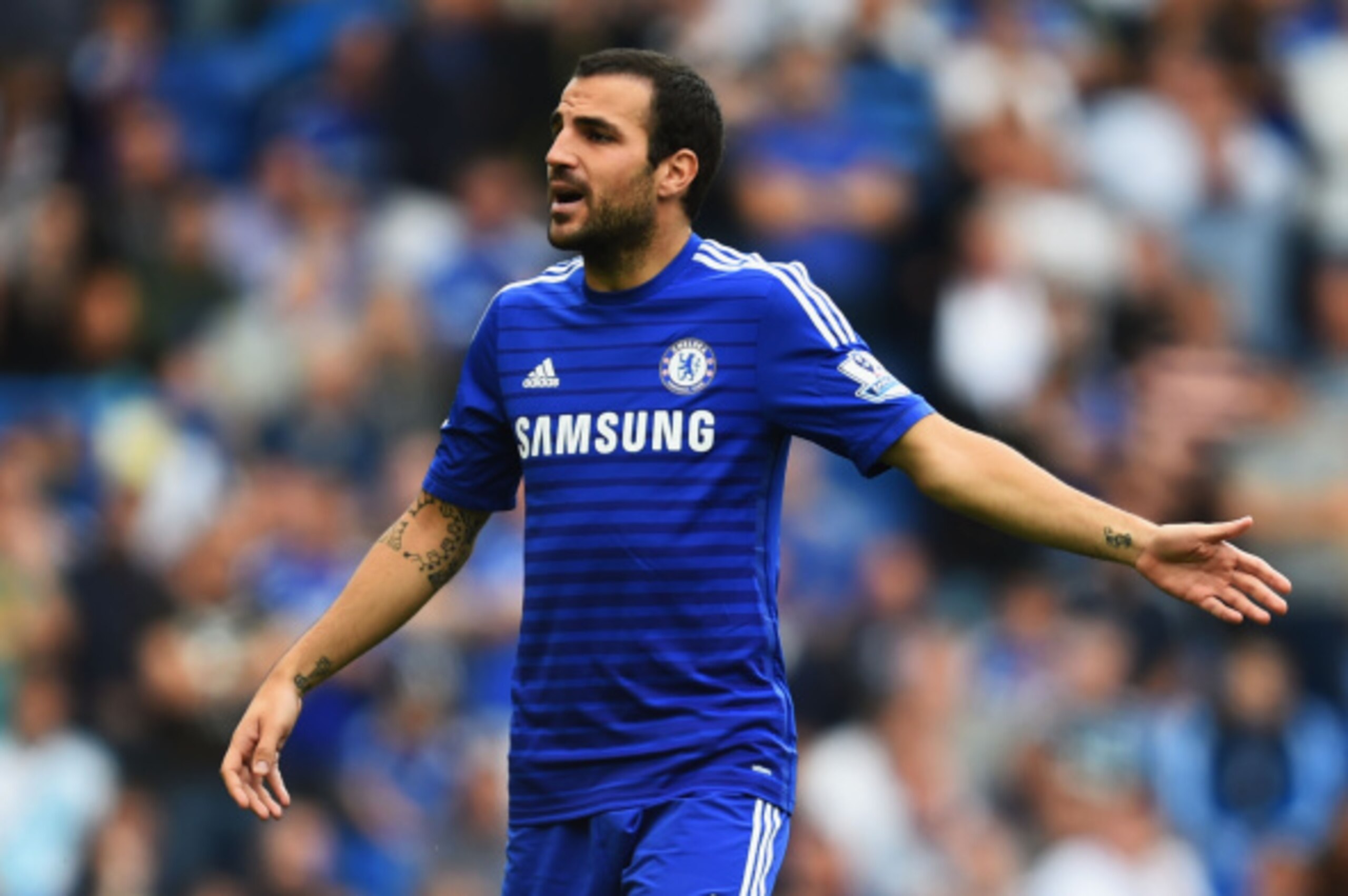 LONDON, ENGLAND - AUGUST 23: Cesc Fabregas of Chelsea reacts during the Barclays Premier League match between Chelsea and Leicester City at Stamford Bridge on August 23, 2014 in London, England. (Photo by Jamie McDonald/Getty Images) LONDON, ENGLAND - AUGUST 23: Cesc Fabregas of Chelsea reacts during the Barclays Premier League match between Chelsea and Leicester City at Stamford Bridge on August 23, 2014 in London, England. (Photo by Jamie McDonald/Getty Images)