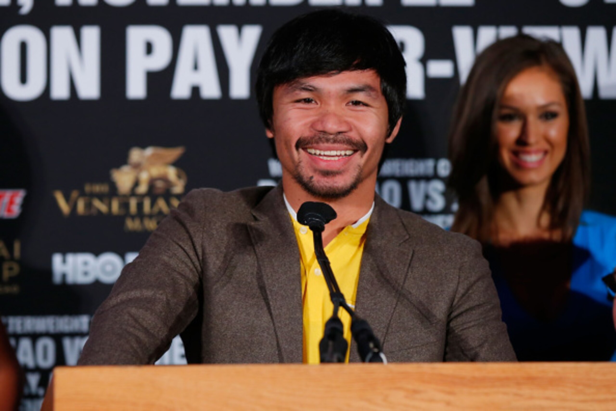 NEW YORK, NY - SEPTEMBER 04:  Manny Pacquiao attends the Manny Pacquiao v Chris Algieri Media Tour at The Liberty Theatre on September 4, 2014 in New York City.  (Photo by Joe Scarnici/Getty Images)