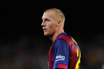 BARCELONA, SPAIN - AUGUST 24: Jeremy Mathieu of FC Barcelona looks on during the La Liga match between FC Barcelona and Elche FC at Camp Nou stadium on August 24, 2014 in Barcelona, Spain.  (Photo by Denis Doyle/Getty Images)