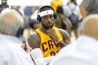 INDEPENDENCE, OH - SEPTEMBER 26: LeBron James #23 of the Cleveland Cavaliers answers questions during media day at Cleveland Clinic Courts on September 26, 2014 in Independence, Ohio. (Photo by Jason Miller/Getty Images)