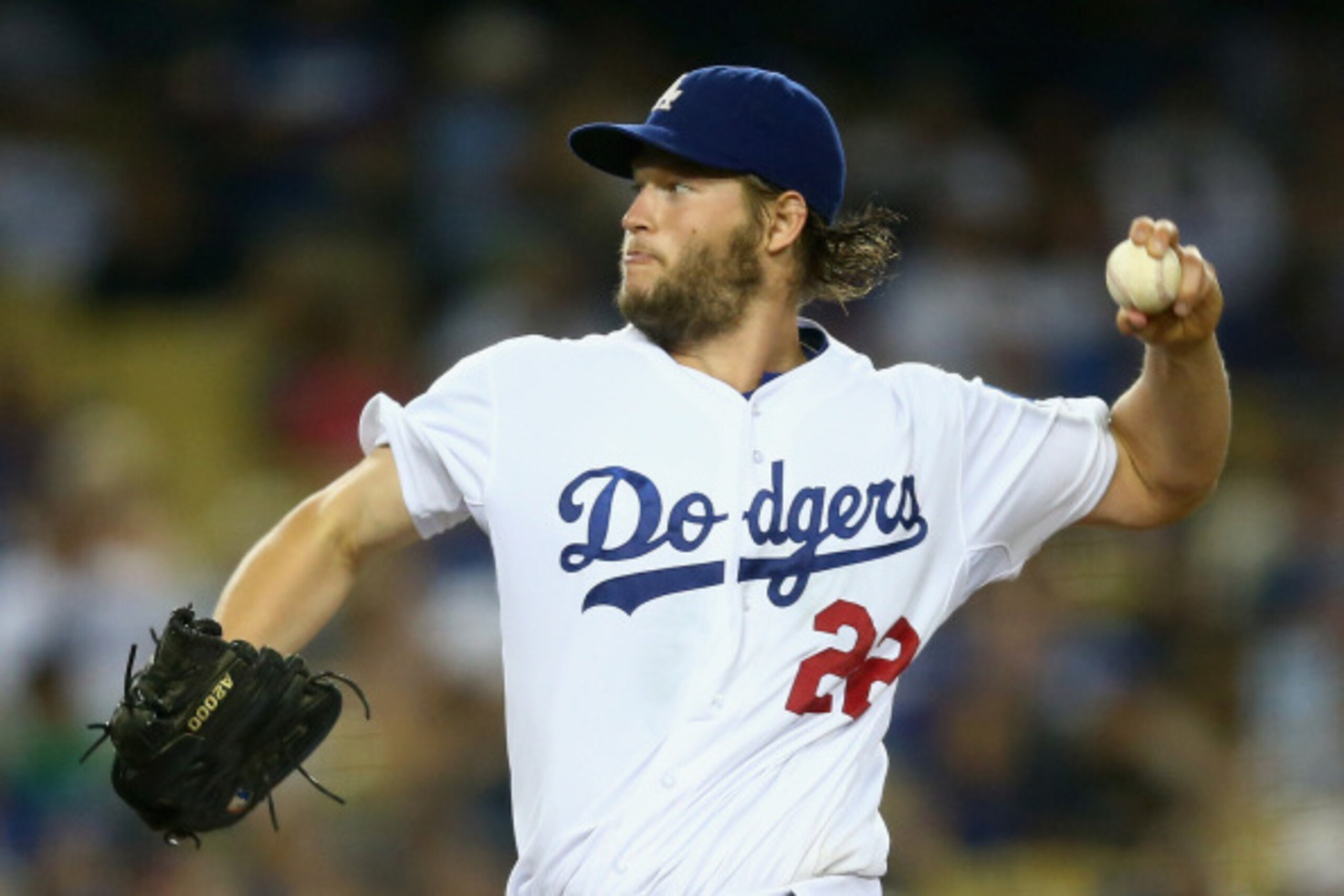 LOS ANGELES, CA - SEPTEMBER 02:  Clayton Kershaw #22 of the Los Angeles Dodgers pitches against the Washington Nationals in the fourth inning at Dodger Stadium on September 2, 2014 in Los Angeles, California.  (Photo by Jeff Gross/Getty Images)