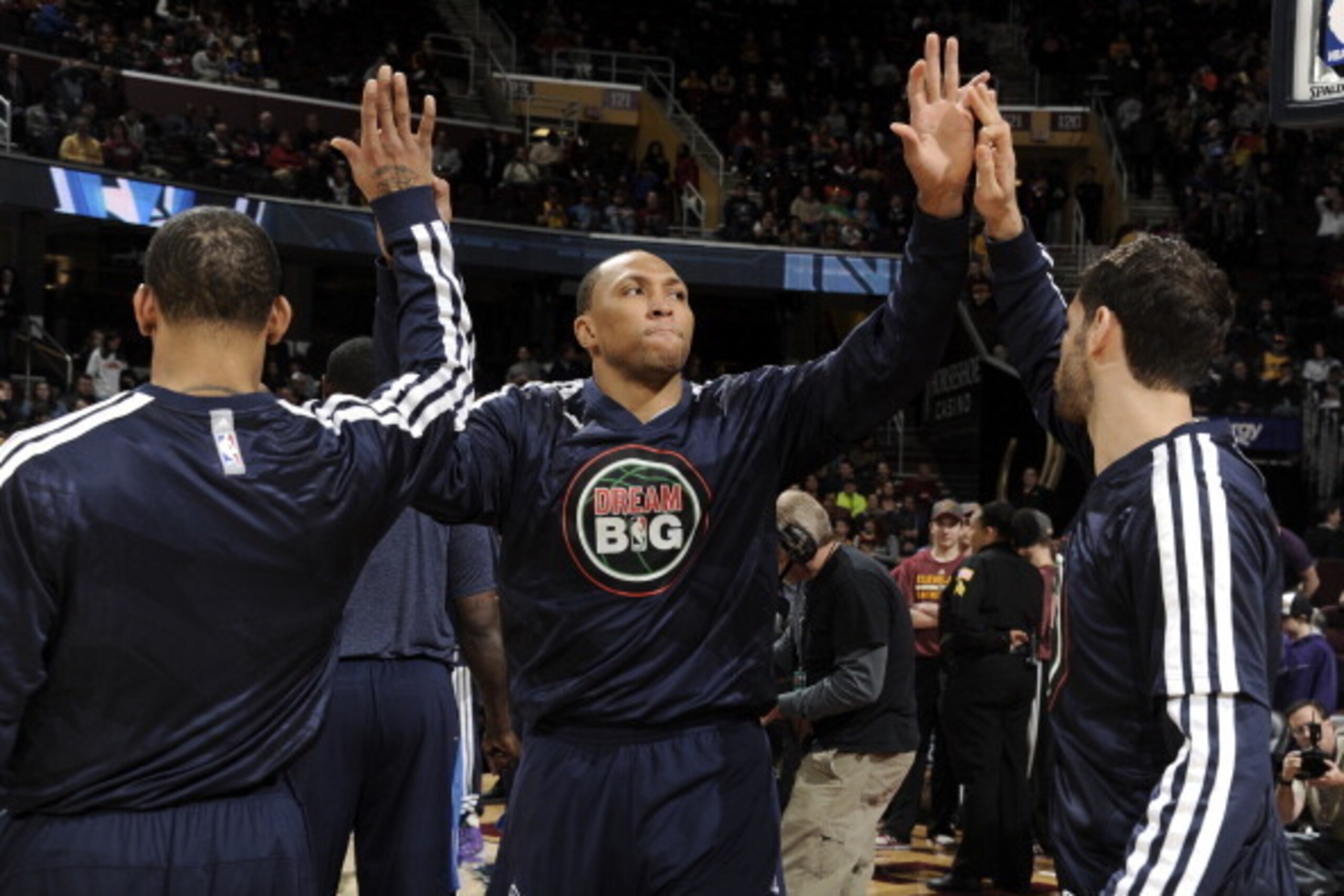 CLEVELAND, OH - JANUARY 20:  Shawn Marion #0 of the Dallas Mavericks gets introduced before the game against the Cleveland Cavaliers at The Quicken Loans Arena on January 20, 2014 in Cleveland, Ohio. NOTE TO USER: User expressly acknowledges and agrees th