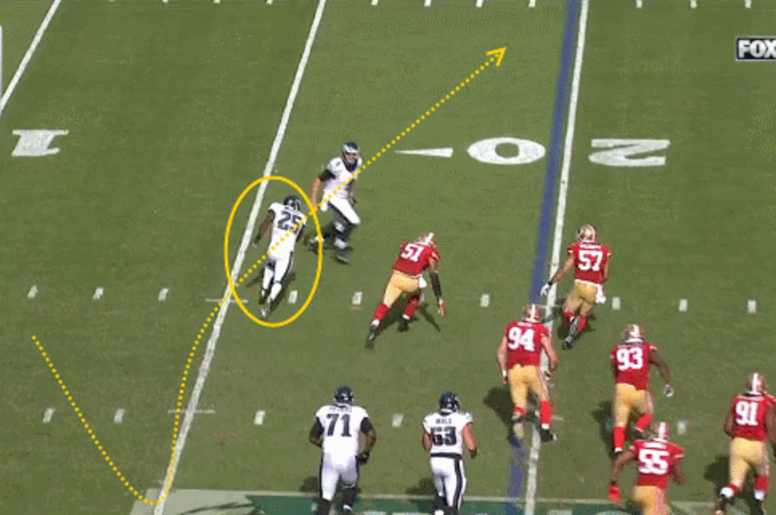 McCoy cuts back and tries to break a big gain.