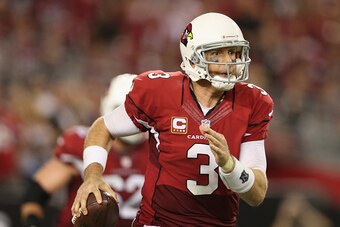 GLENDALE, AZ - SEPTEMBER 08:  Quarterback Carson Palmer #3 of the Arizona Cardinals scrambles with the football during the NFL game against the San Diego Chargers at the University of Phoenix Stadium on September 8, 2014 in Glendale, Arizona. The Cardinal