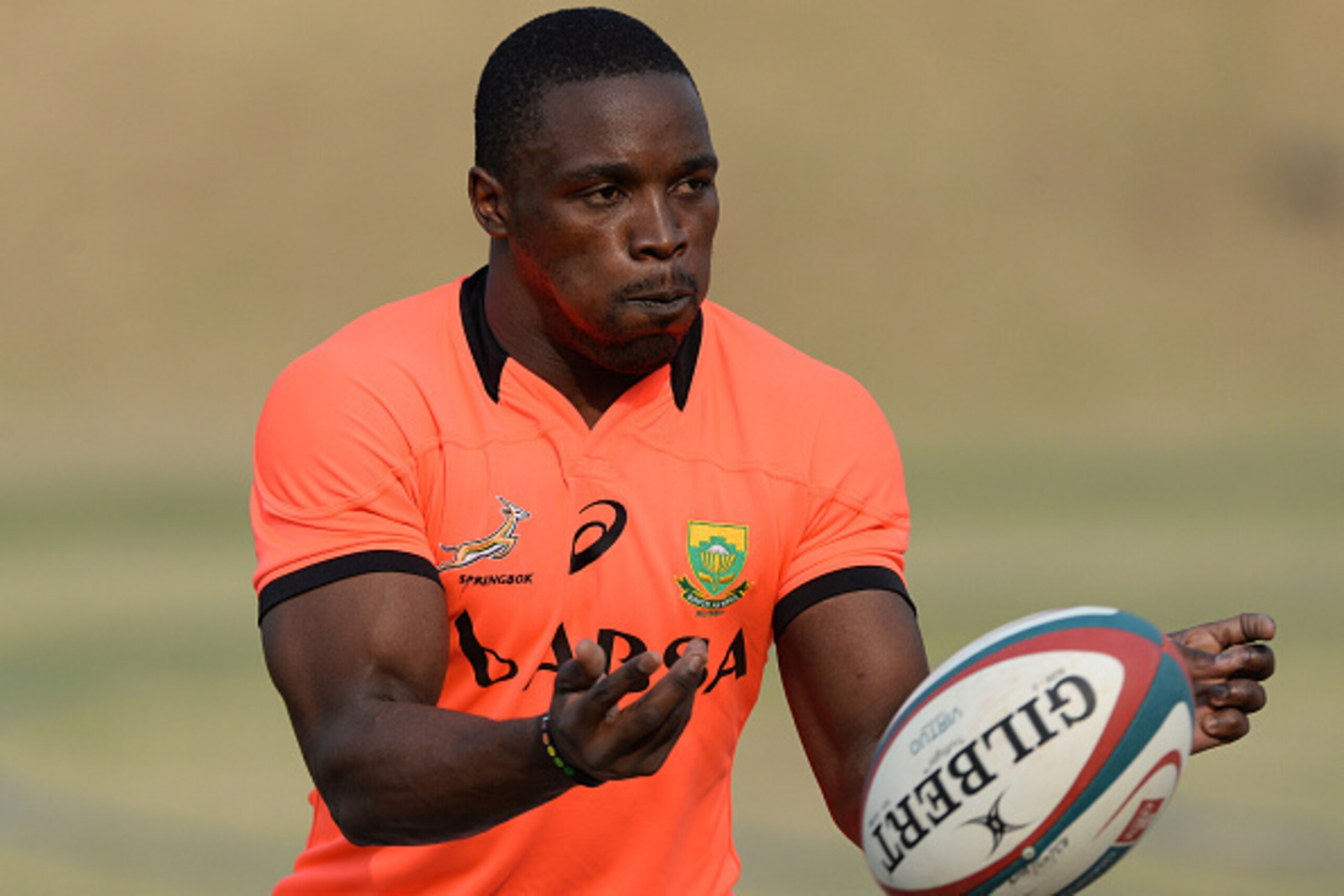 JOHANNESBURG, SOUTH AFRICA - SEPTEMBER 29: Oupa Mohoje during the South African National rugby team training session at Fourways High School on September 29, 2014 in Johannesburg, South Africa. (Photo by Duif du Toit/Gallo Images/Getty Images)