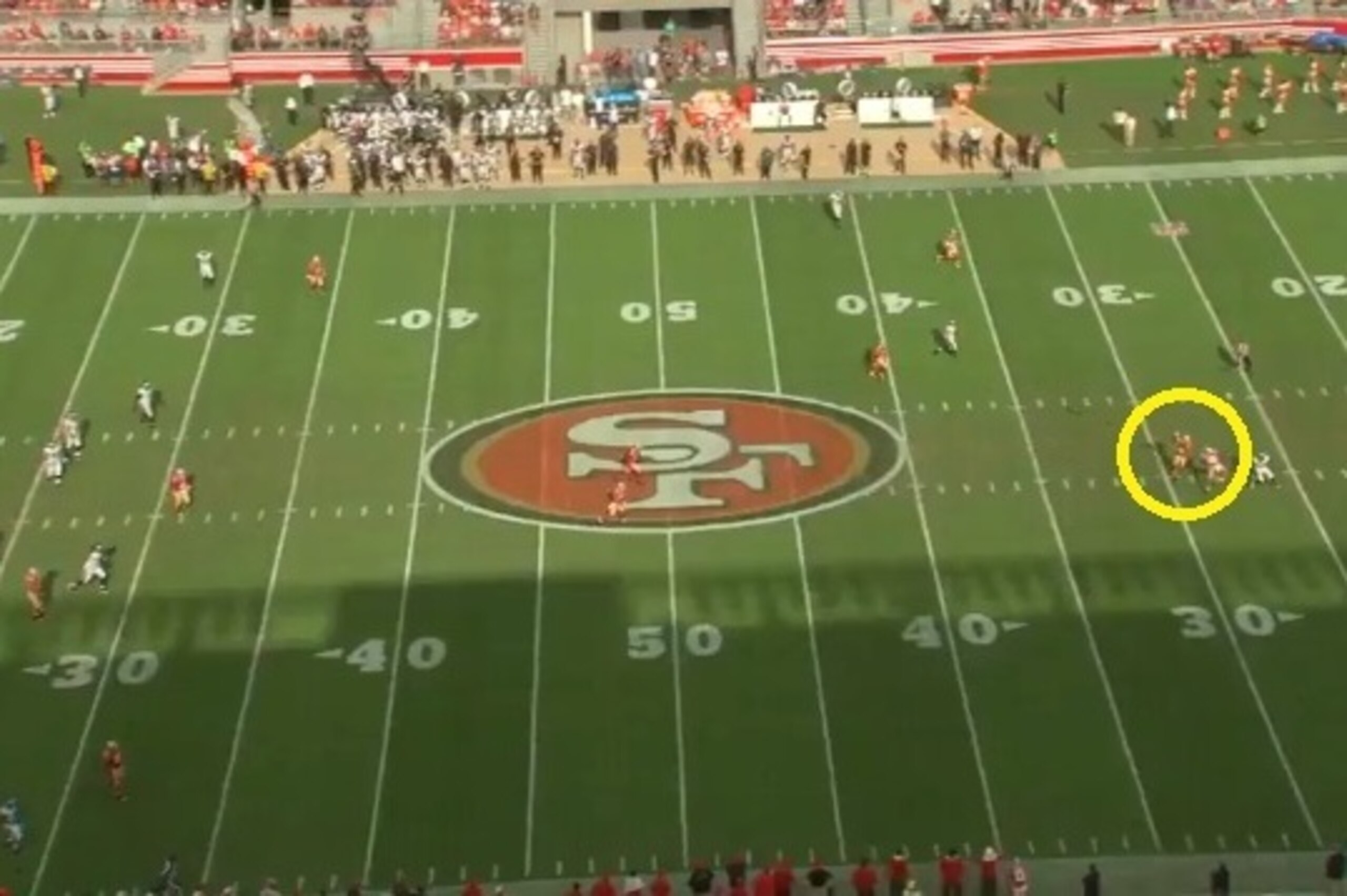 The pass results in a pick from Antoine Bethea.