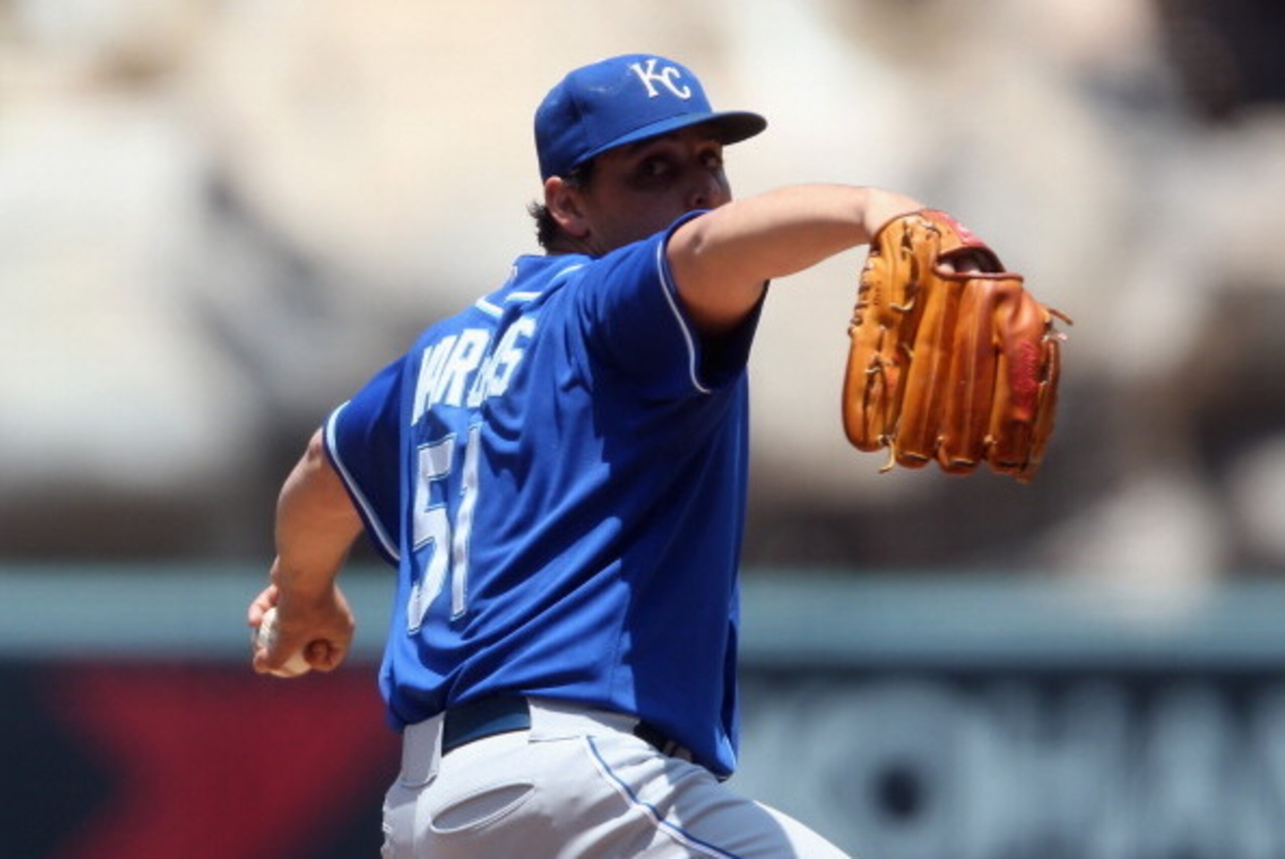 ANAHEIM, CA - MAY 25:  Jason Vargas #51 of the Kansas City Royals pitches against the Los Angeles Angels of Anaheim in the second inning at Angel Stadium of Anaheim on May 25, 2014 in Anaheim, California.  (Photo by Jeff Gross/Getty Images)