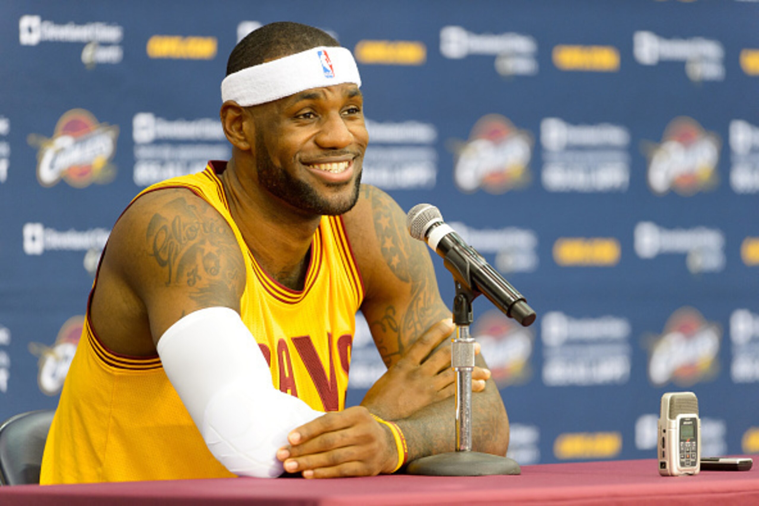 INDEPENDENCE, OH - SEPTEMBER 26: LeBron James #23 of the Cleveland Cavaliers answers questions during media day at Cleveland Clinic Courts on September 26, 2014 in Independence, Ohio. (Photo by Jason Miller/Getty Images) INDEPENDENCE, OH - SEPTEMBER 26: LeBron James #23 of the Cleveland Cavaliers answers questions during media day at Cleveland Clinic Courts on September 26, 2014 in Independence, Ohio. (Photo by Jason Miller/Getty Images)