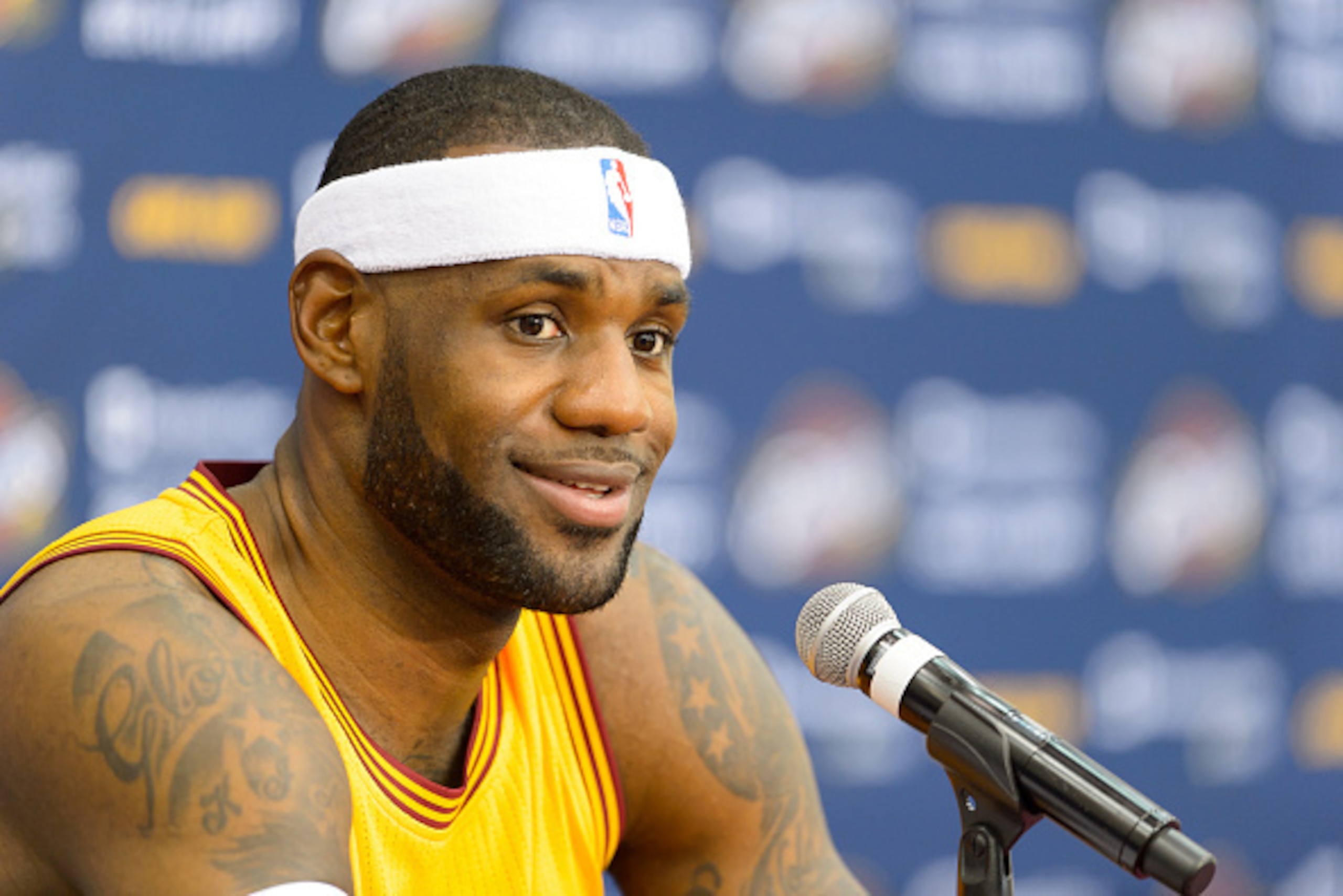 INDEPENDENCE, OH - SEPTEMBER 26: LeBron James #23 of the Cleveland Cavaliers answers questions during media day at Cleveland Clinic Courts on September 26, 2014 in Independence, Ohio. (Photo by Jason Miller/Getty Images)