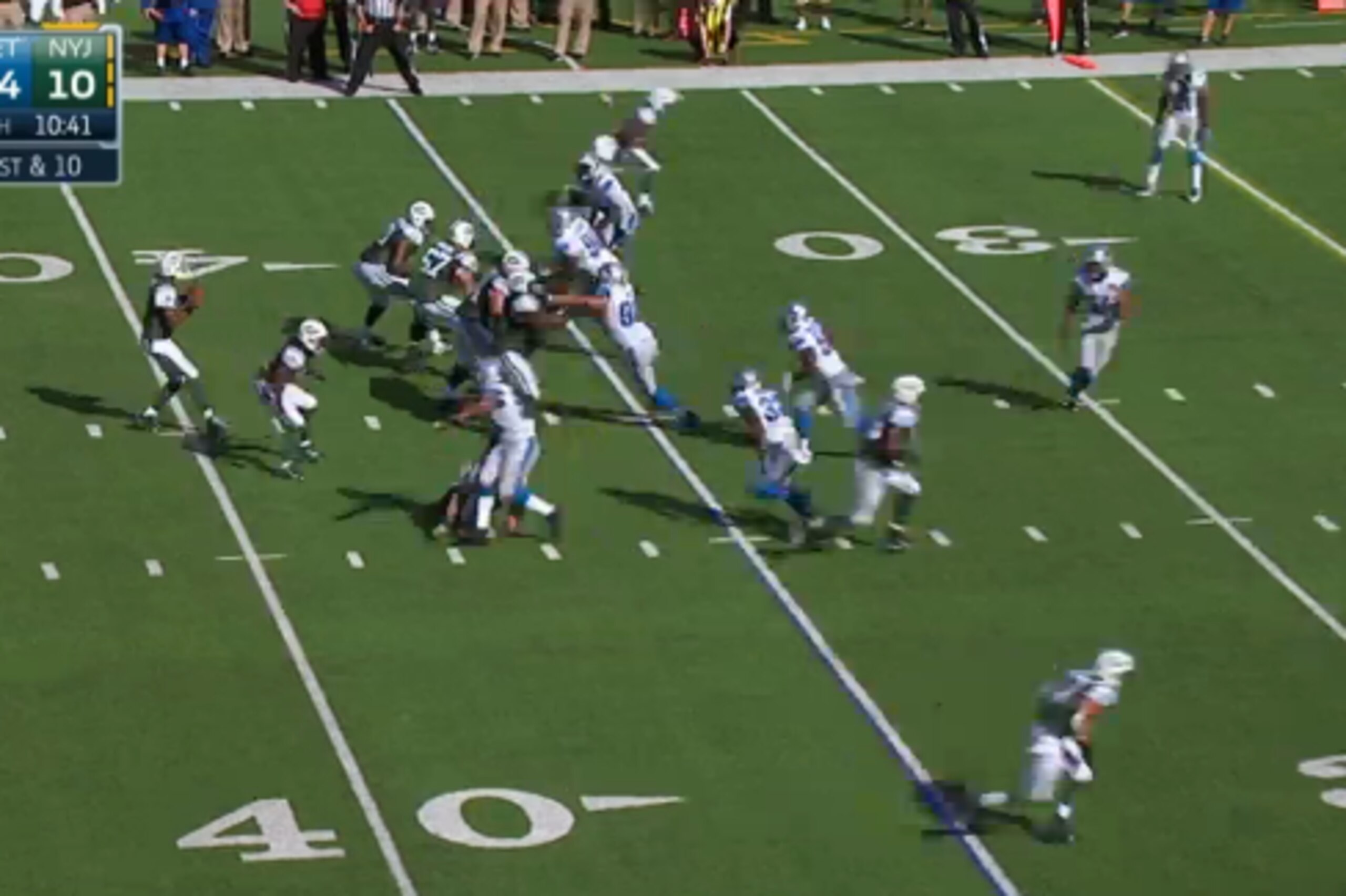 Smith isn't aware of the blitz developing to his right.
