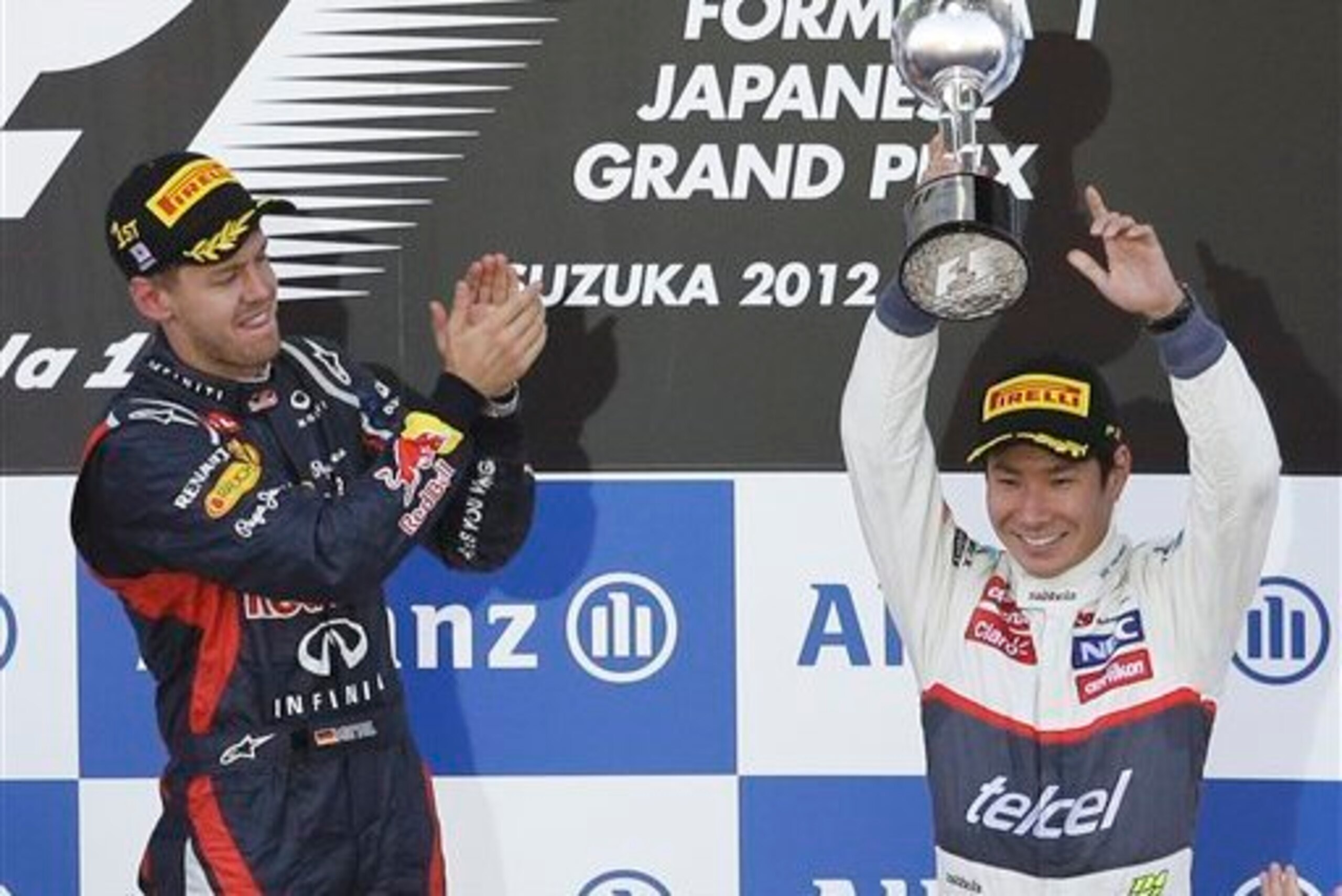 Kamui Kobayashi, the last Japanese driver to finish on the podium, at his home race in 2012.
