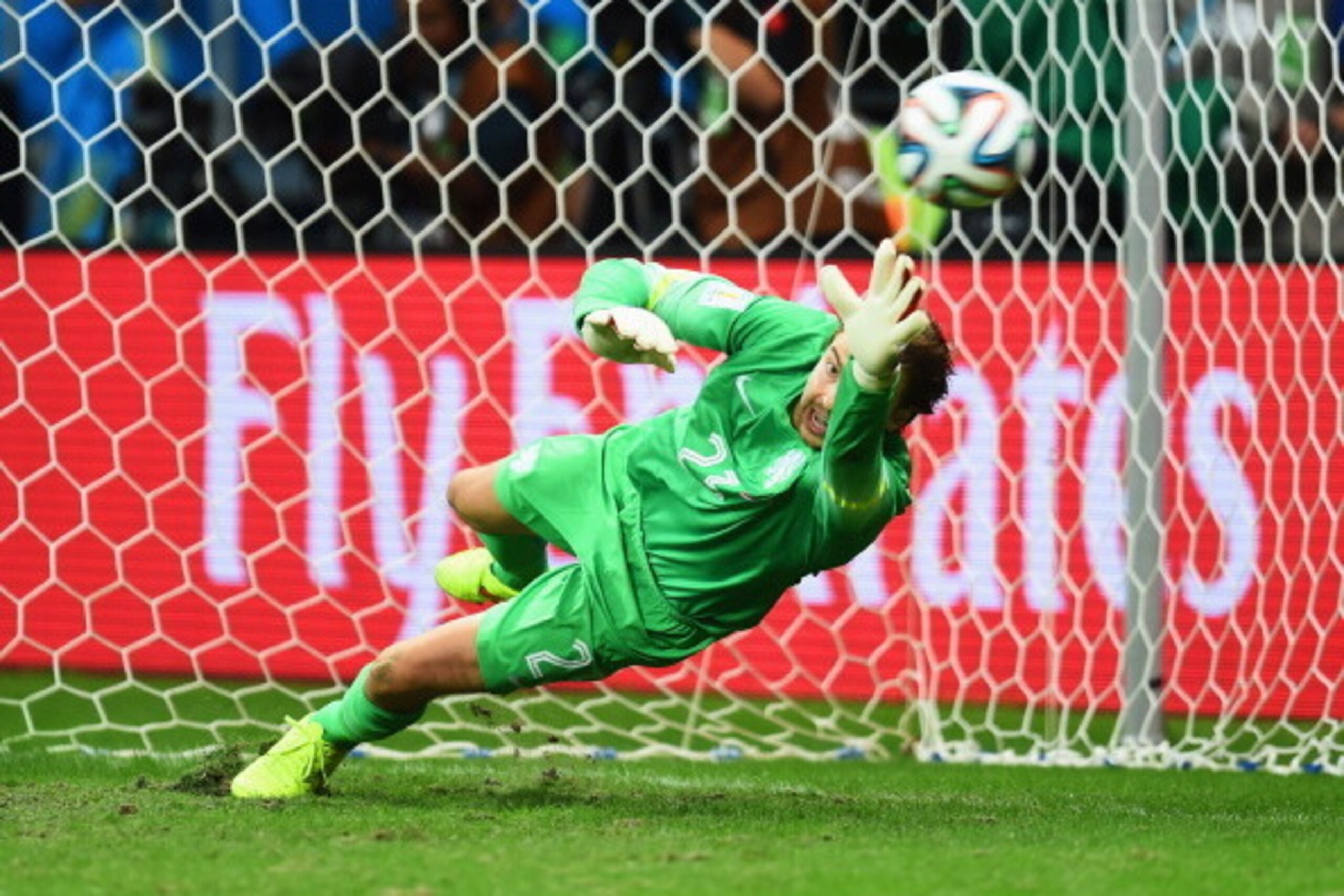 SALVADOR, BRAZIL - JULY 05:  Goalkeeper Tim Krul of the Netherlands fails to save a penalty from Giancarlo Gonzalez of Costa Rica in the shoot out during the 2014 FIFA World Cup Brazil Quarter Final match between the Netherlands and Costa Rica at Arena Fo