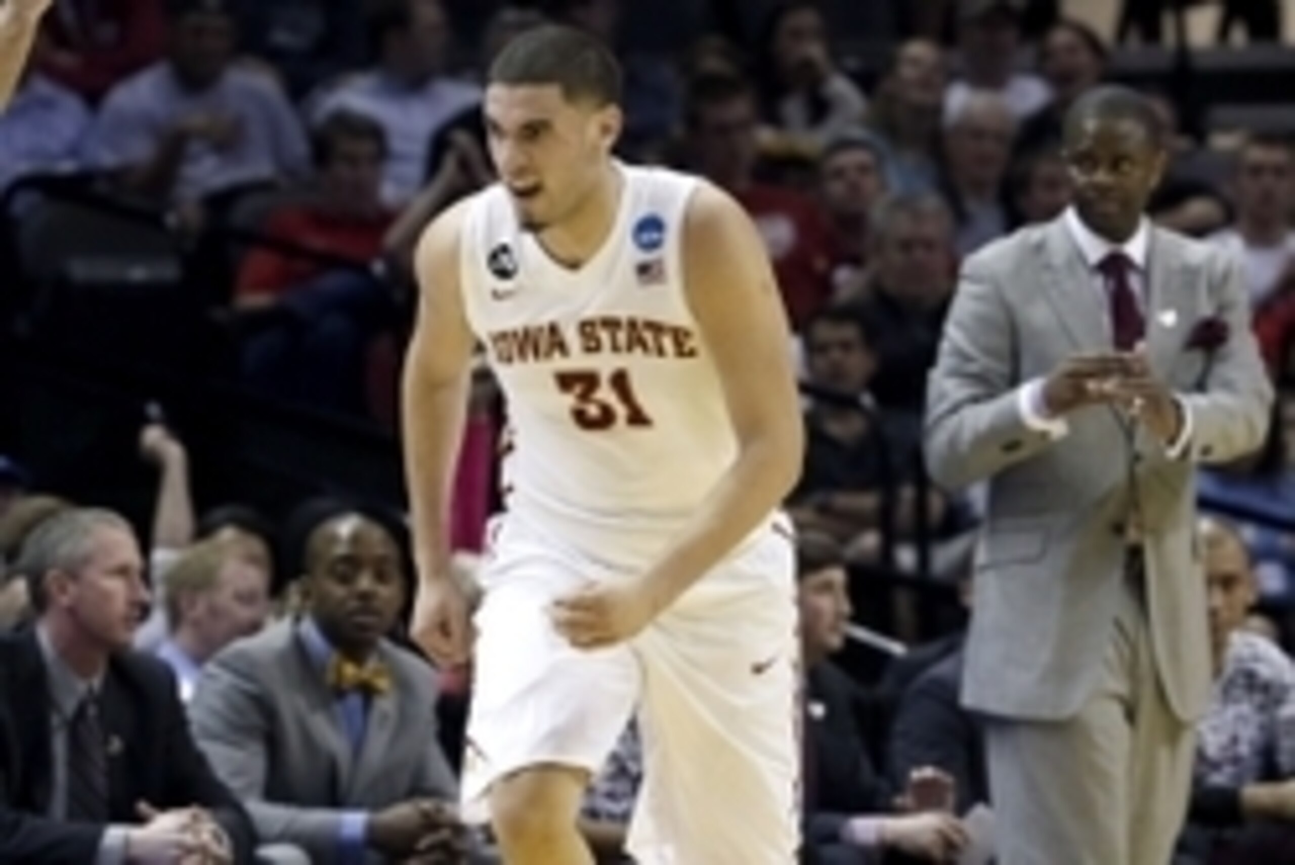 Mar 21, 2014; San Antonio, TX, USA; Iowa State Cyclones forward Georges Niang (31) reacts after making a shot in the first half of a men's college basketball game against the North Carolina Central Eagles during the second round of the 2014 NCAA Tournamen Mar 21, 2014; San Antonio, TX, USA; Iowa State Cyclones forward Georges Niang (31) reacts after making a shot in the first half of a men's college basketball game against the North Carolina Central Eagles during the second round of the 2014 NCAA Tournamen
