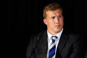 SYDNEY, AUSTRALIA - OCTOBER 02:  Trent Hodkinson of the Bulldogs speaks to the media during a press conference at the 2014 NRL Grand Final lunch at The Star on October 2, 2014 in Sydney, Australia.  (Photo by Renee McKay/Getty Images)