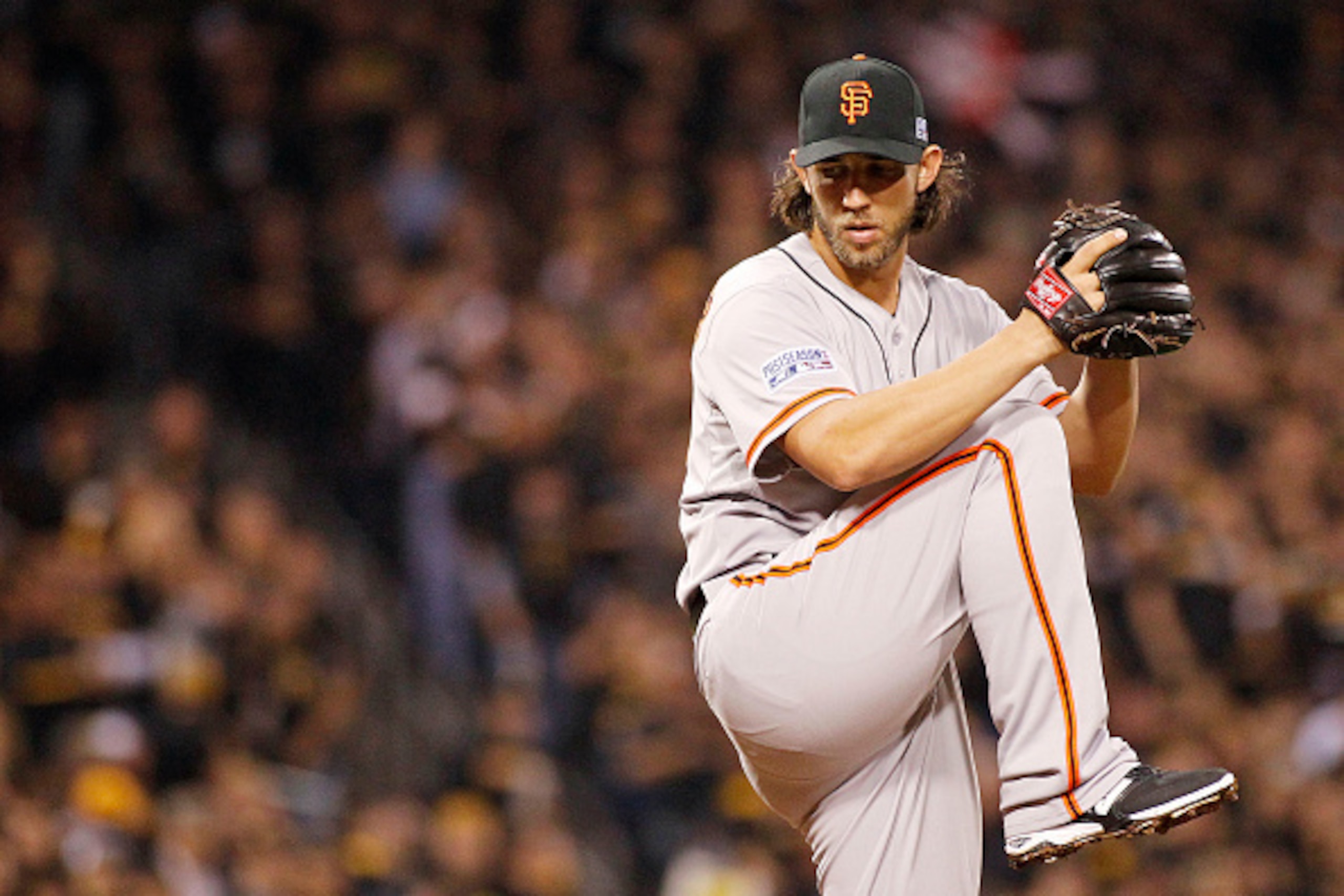 PITTSBURGH, PA - OCTOBER 01: Madison Bumgarner #40 of the San Francisco Giants pitches against the Pittsburgh Pirates during the National League Wild Card game at PNC Park on October 1, 2014 in Pittsburgh, Pennsylvania. (Photo by Justin K. Aller/Getty I PITTSBURGH, PA - OCTOBER 01: Madison Bumgarner #40 of the San Francisco Giants pitches against the Pittsburgh Pirates during the National League Wild Card game at PNC Park on October 1, 2014 in Pittsburgh, Pennsylvania. (Photo by Justin K. Aller/Getty I