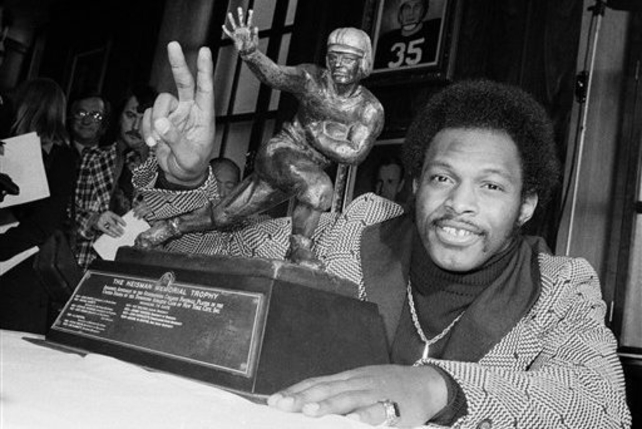 Archie Griffin celebrates his second Heisman Trophy in 1975. Archie Griffin celebrates his second Heisman Trophy in 1975.