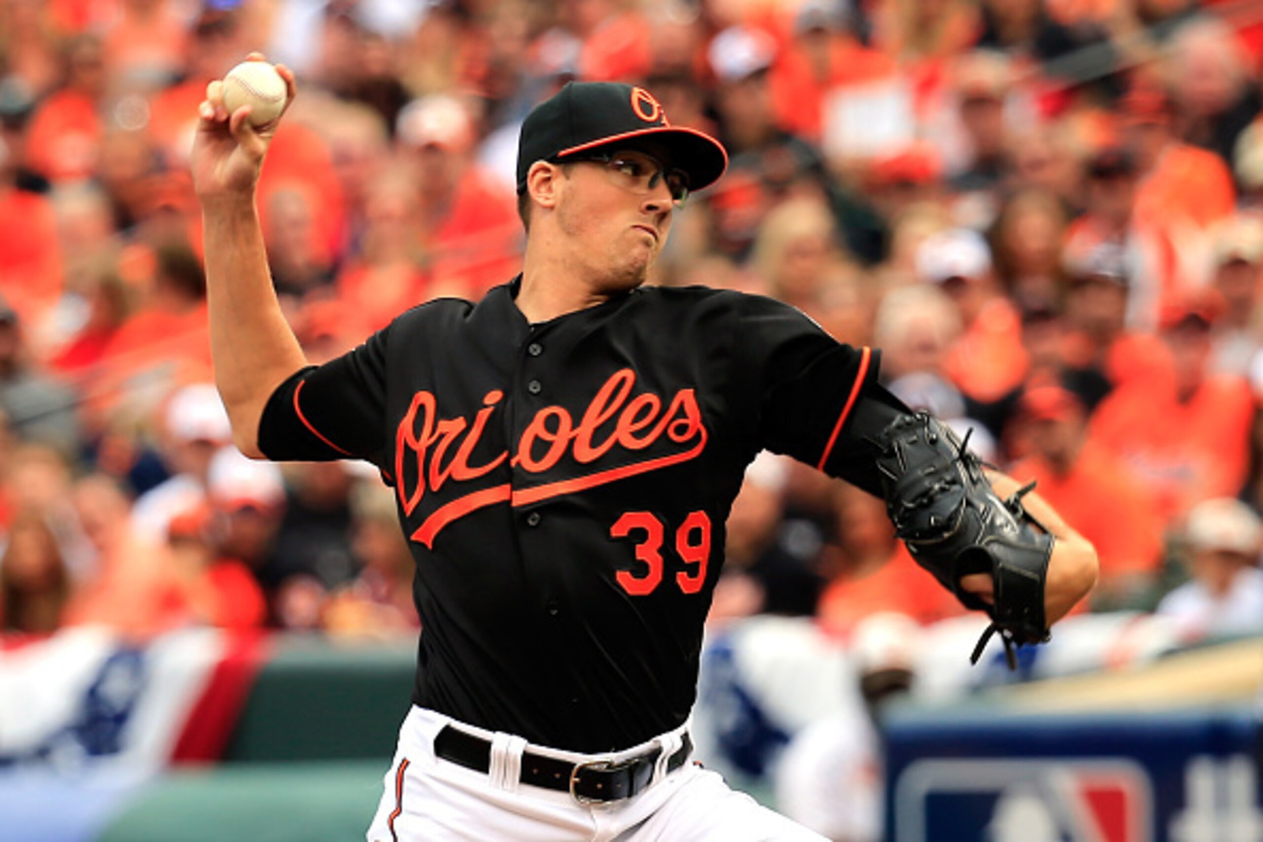 BALTIMORE, MD - OCTOBER 03:  Kevin Gausman #39 of the Baltimore Orioles throws a pitch in the fourth inning against the Detroit Tigers during Game Two of the American League Division Series at Oriole Park at Camden Yards on October 3, 2014 in Baltimore, M