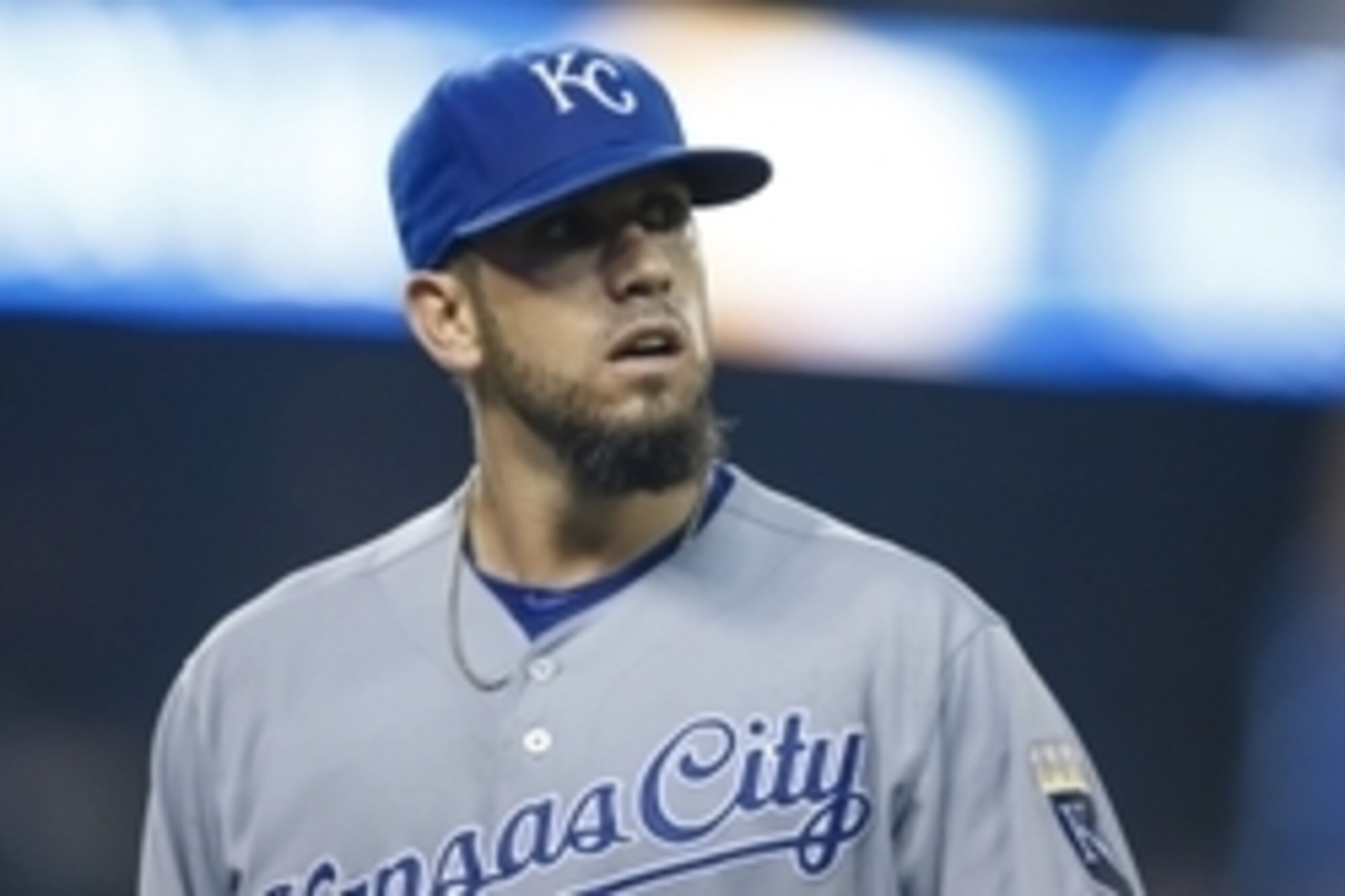 Sep 10, 2014; Detroit, MI, USA; Kansas City Royals starting pitcher James Shields (33) walks off the field after the seventh inning against the Detroit Tigers at Comerica Park. Mandatory Credit: Rick Osentoski-USA TODAY Sports
