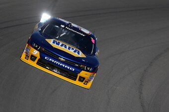 KANSAS CITY, KS - OCTOBER 03:  Chase Elliott drives the #9 Napa Auto Parts Chevrolet during practice for the NASCAR Nationwide Series Kansas Lottery 300 at Kansas Speedway on October 3, 2014 in Kansas City, Kansas.  (Photo by Sarah Glenn/Getty Images)