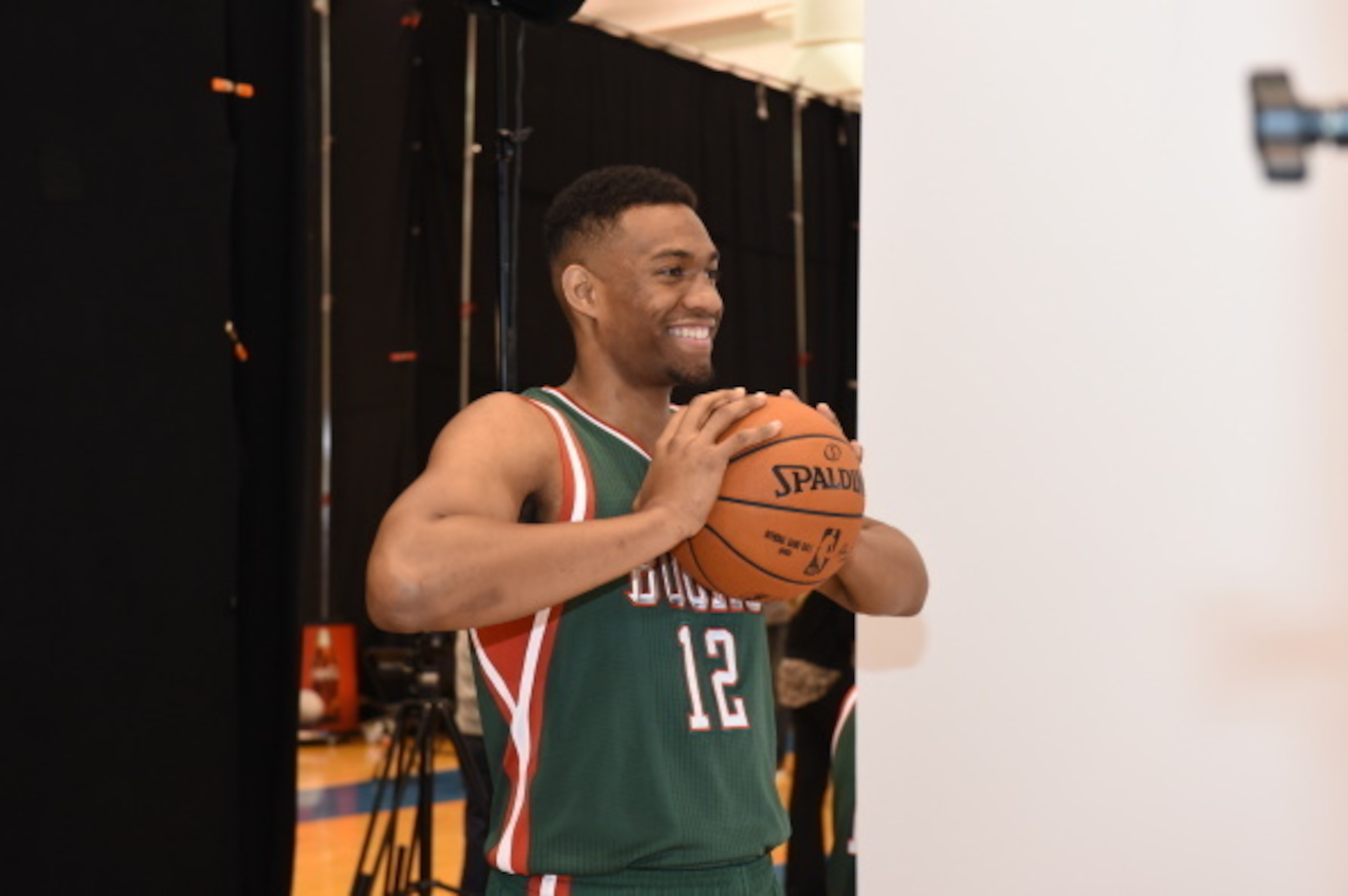 TARRYTOWN, NY - AUGUST 3:  Jabari Parker #12 of the Milwaukee Bucks during the 2014 NBA rookie photo shoot on August 3, 2014 at the Madison Square Garden Training Facility in Tarrytown, New York. NOTE TO USER: User expressly acknowledges and agrees that, 