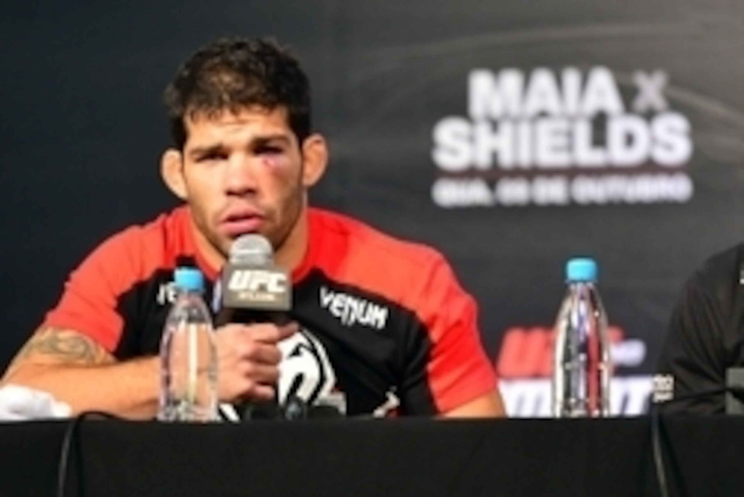 Oct 9, 2013; Barueri, Sao Paulo, Brazil; Raphael Assuncao  during press conference after UFC Fight Night 29 at Jose Correa Arena. Mandatory Credit: Jason Silva-USA TODAY Sports